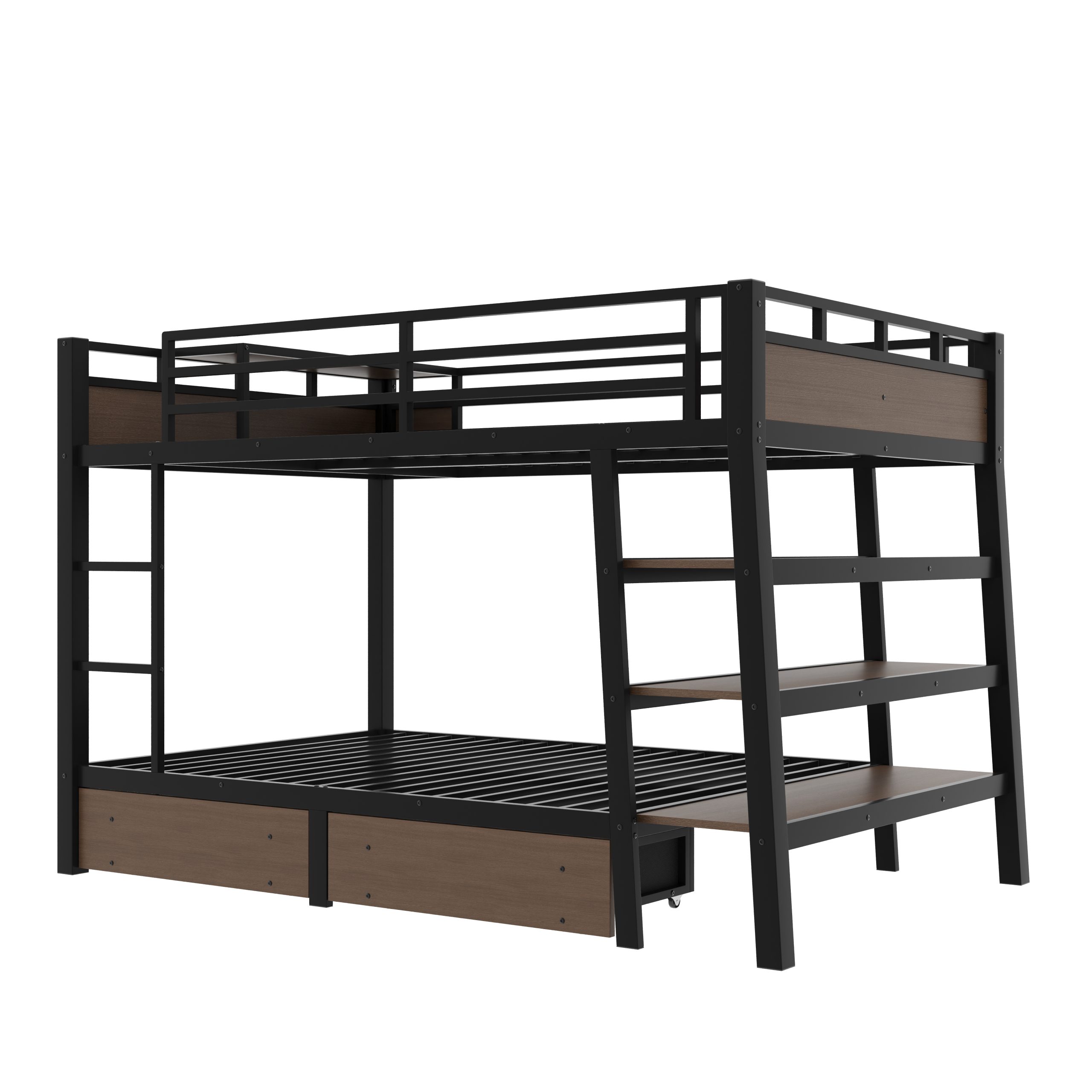 Full Size Metal Bunk Bed with Storage Shelves , LED light strip, and USB power strip, black - Image 6