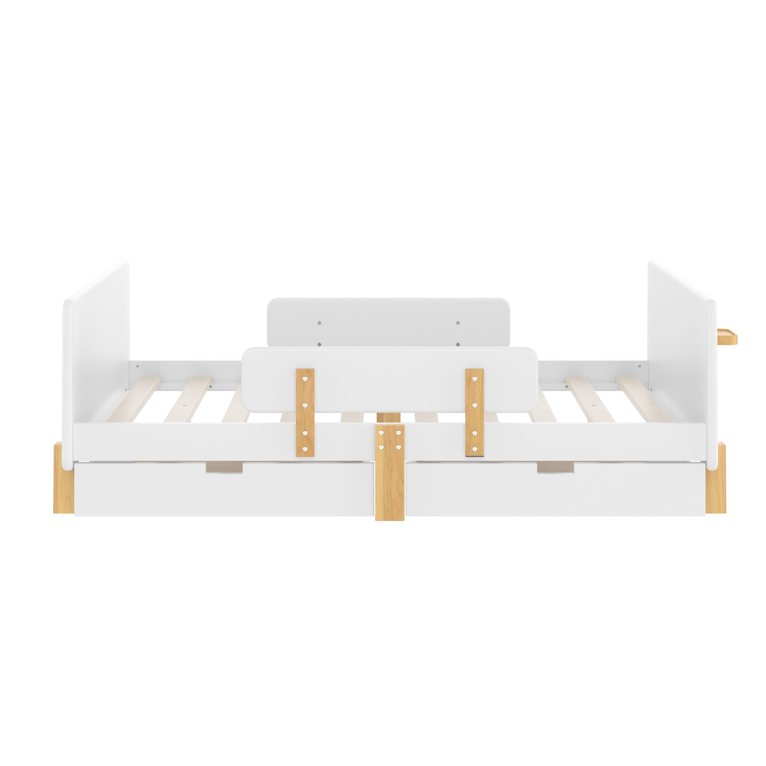 Full Size Platform Bed with Storage Drawers, Solid Wood Beds Frame with Bed Guardrail, Small Shelf, and Hooks, No Box Spring Needed, White - Image 4
