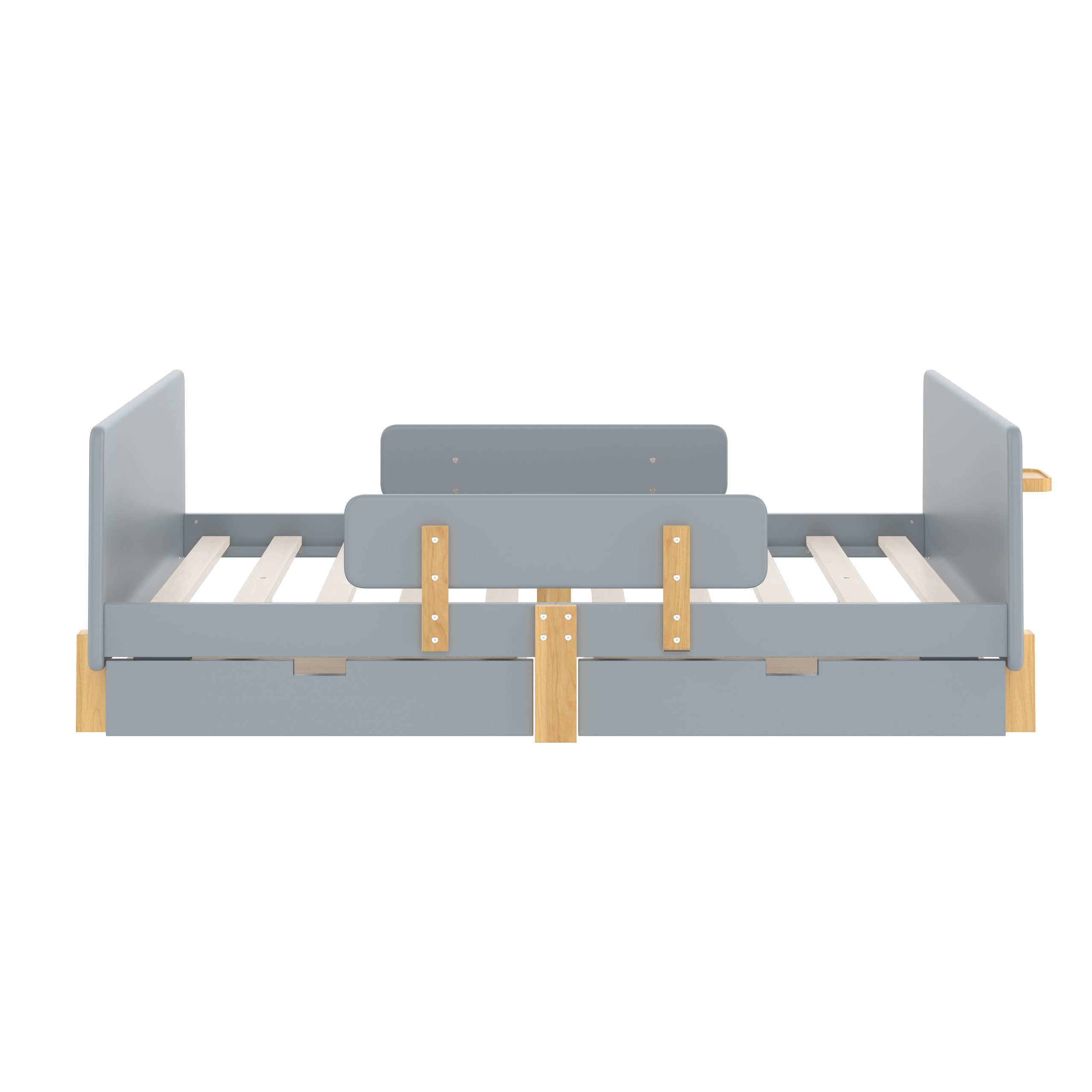 Full Size Platform Bed with Storage Drawers, Solid Wood Beds Frame with Bed Guardrail, Small Shelf, and Hooks, No Box Spring Needed, Gray - Image 5