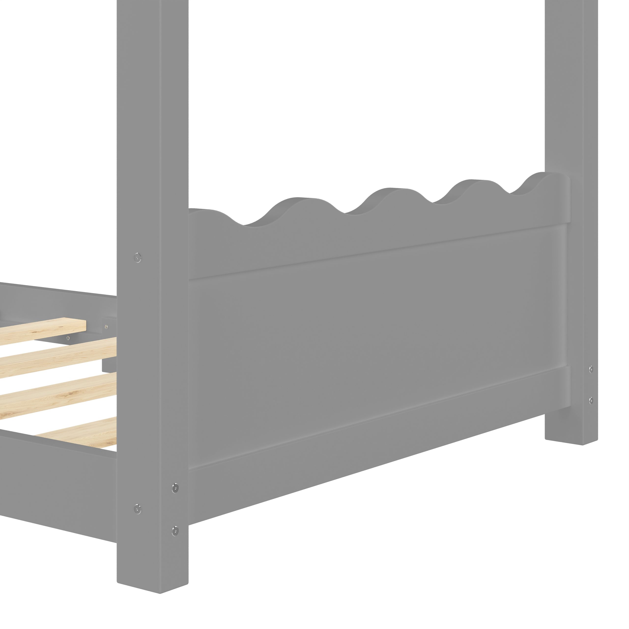 Twin House Floor Bed with Support Slats, Solid Wood House Bed Frame for Kids, No Box Spring Needed and Opening Constructure, Gray - Image 5