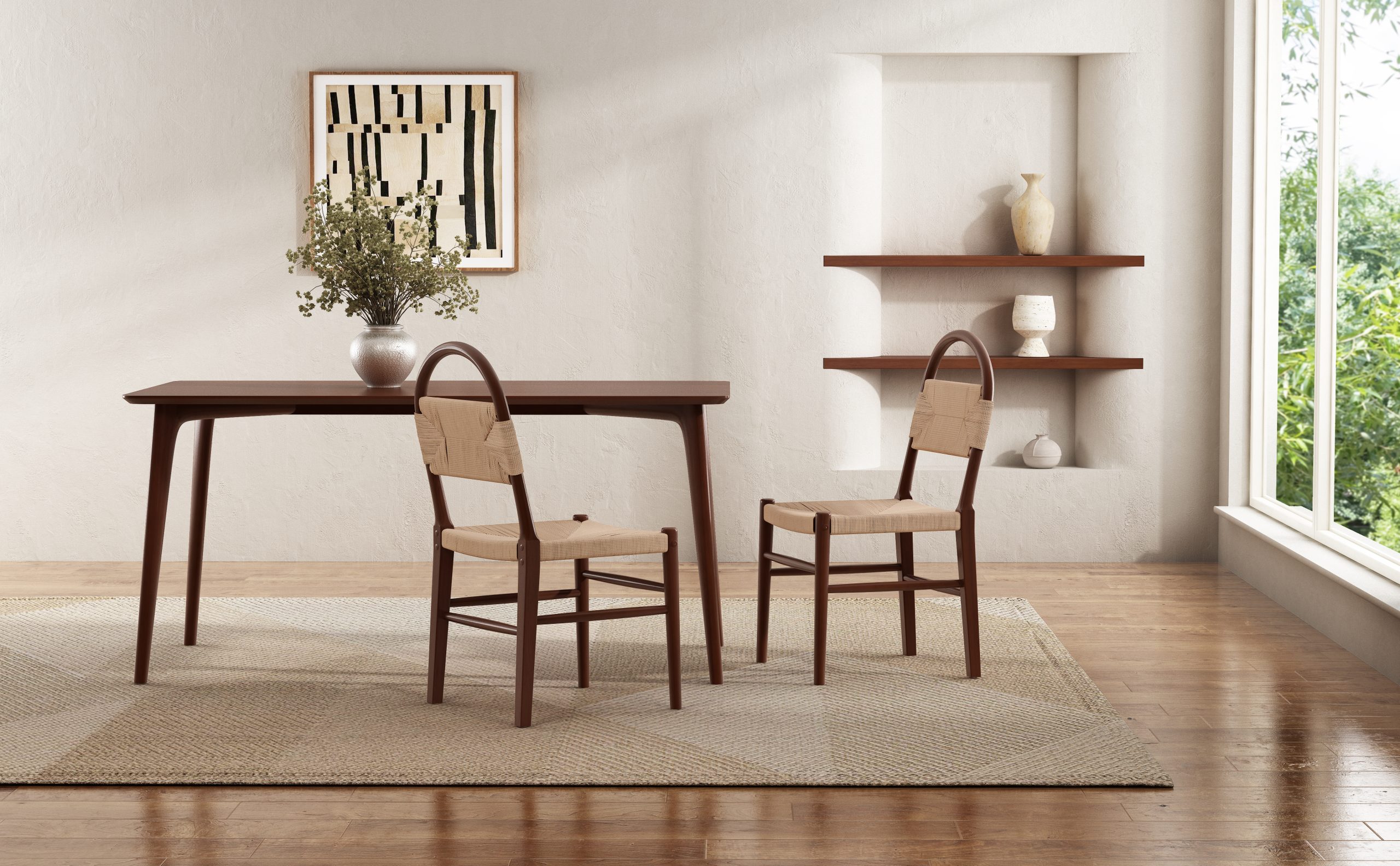 Modern woven dining chair,kitchen chair with solid wood legs, Armless Side Chair for Home Bar/Restaurant and Dining Room,Walnut,Set of 2 - Image 2