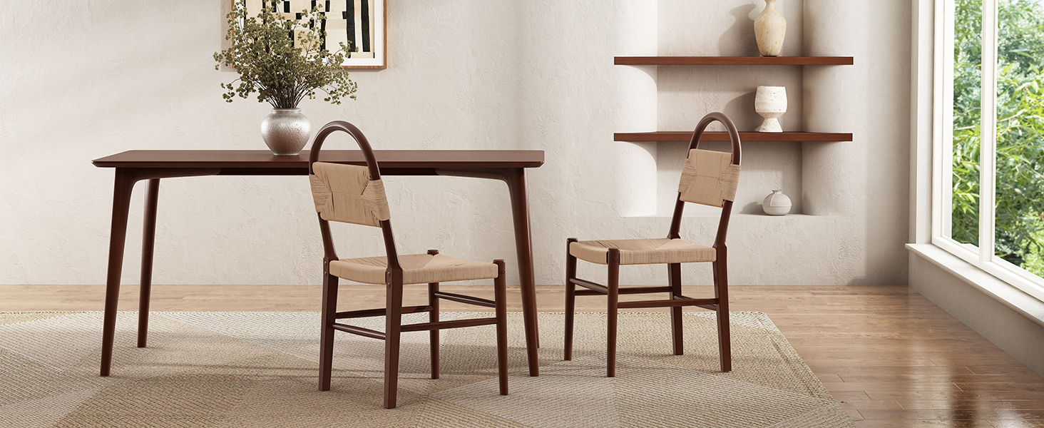 Modern woven dining chair,kitchen chair with solid wood legs, Armless Side Chair for Home Bar/Restaurant and Dining Room,Walnut,Set of 2 - Image 3