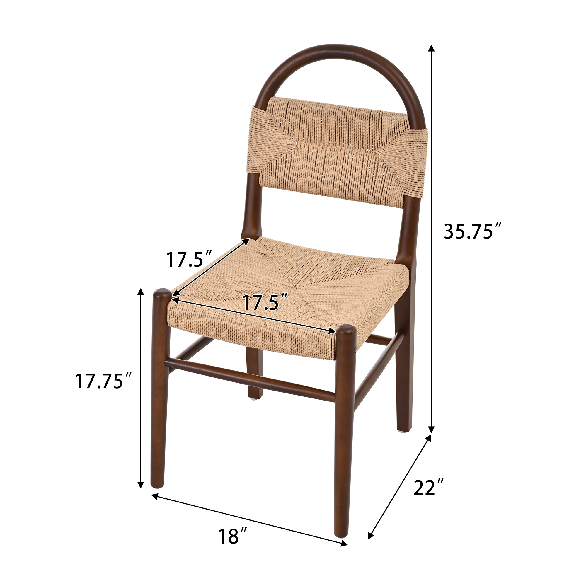 Modern woven dining chair,kitchen chair with solid wood legs, Armless Side Chair for Home Bar/Restaurant and Dining Room,Walnut,Set of 2 - Image 4