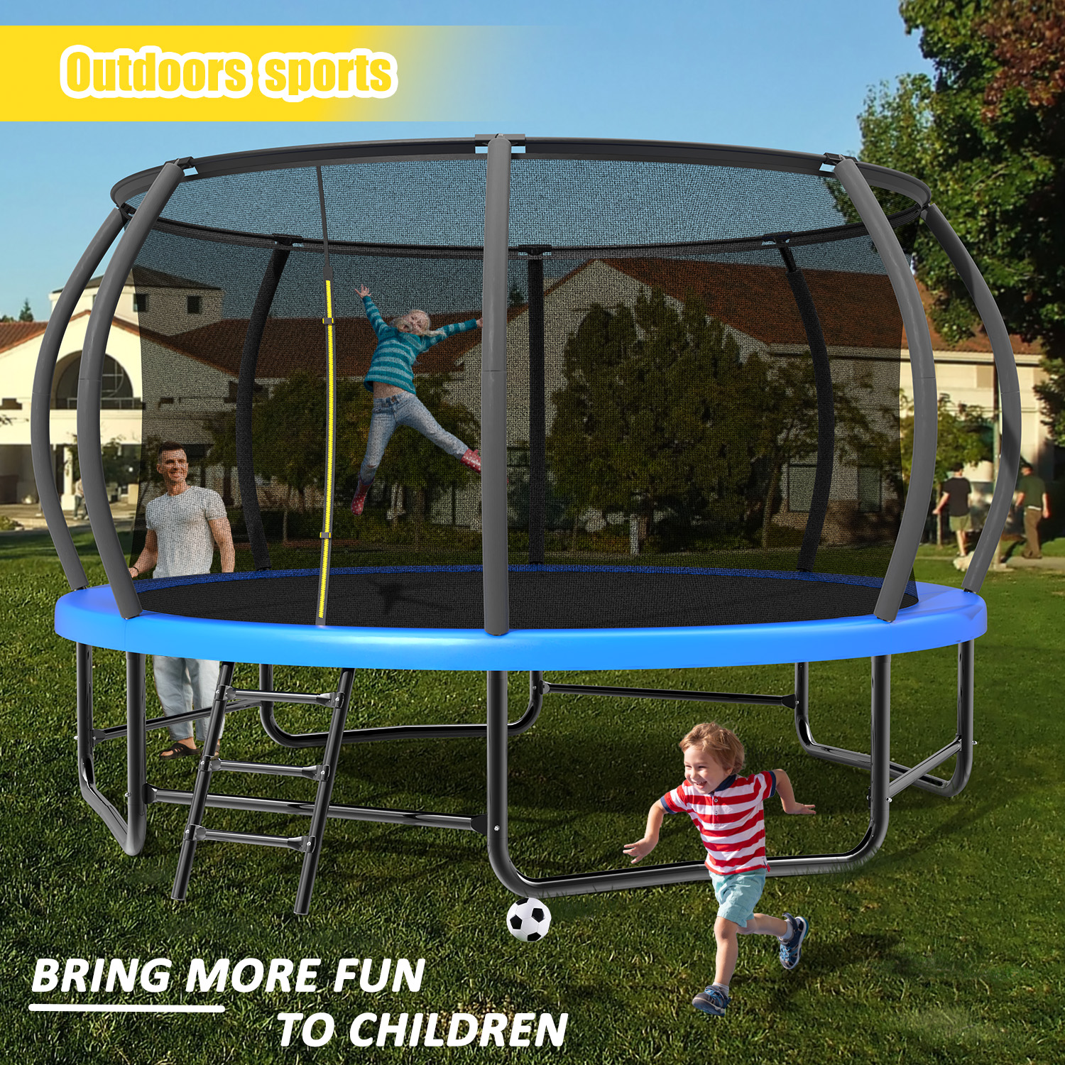14FT Trampoline with Enclosure - Recreational Trampolines with Ladder and AntiRust Coating, ASTM Approval Outdoor Trampoline for Kids - Image 2