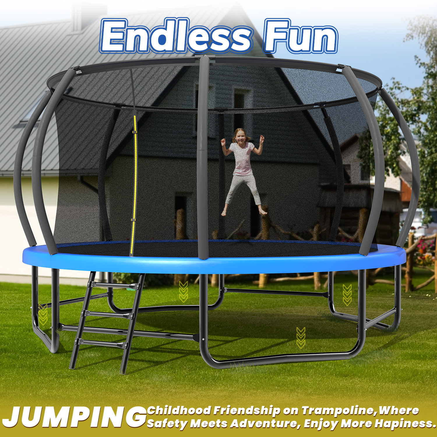 14FT Trampoline with Enclosure - Recreational Trampolines with Ladder and AntiRust Coating, ASTM Approval Outdoor Trampoline for Kids - Image 3