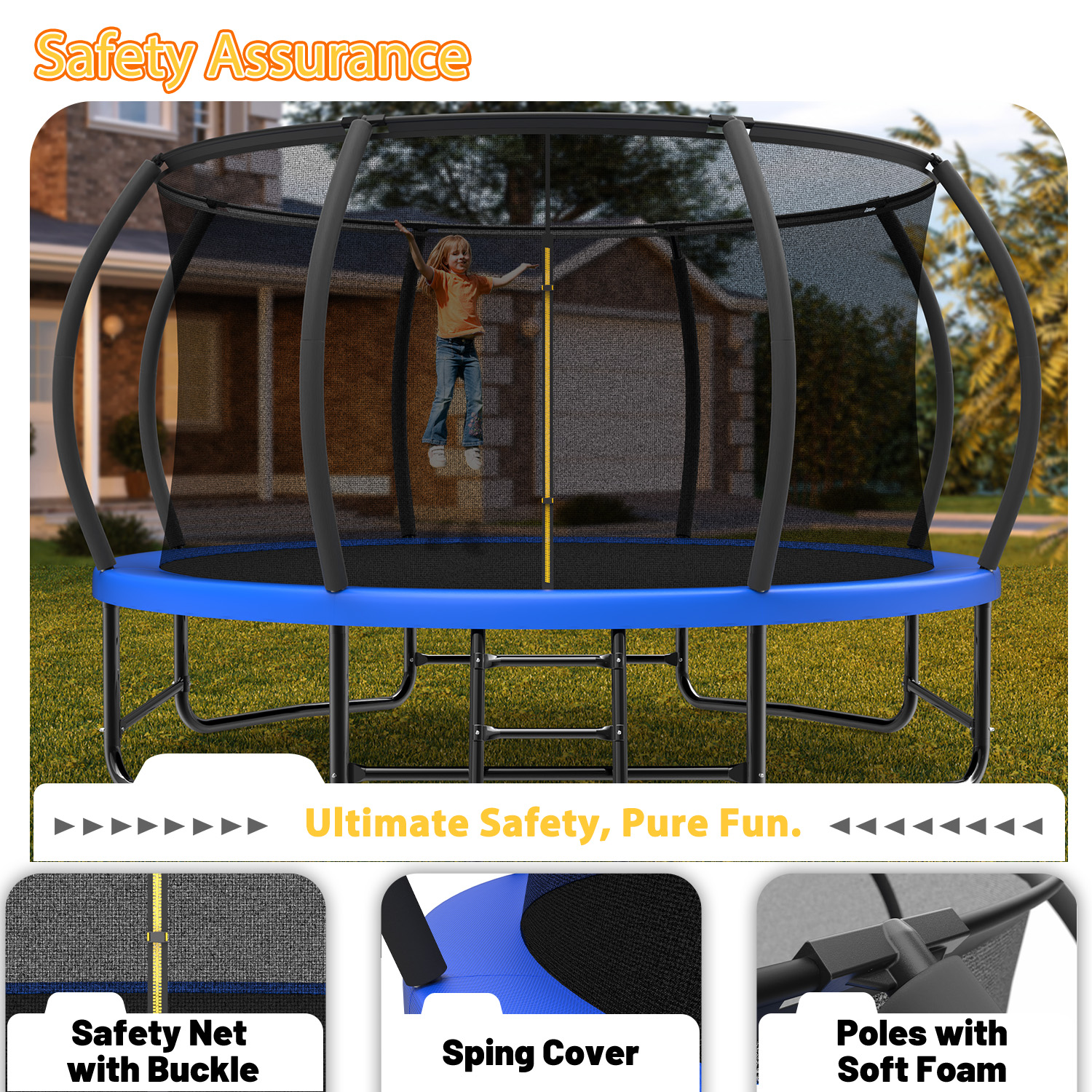 14FT Trampoline with Enclosure - Recreational Trampolines with Ladder and AntiRust Coating, ASTM Approval Outdoor Trampoline for Kids - Image 5
