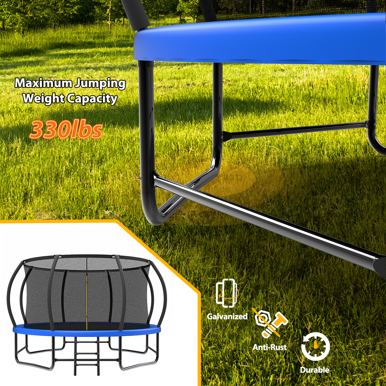 14FT Trampoline with Enclosure - Recreational Trampolines with Ladder and AntiRust Coating, ASTM Approval Outdoor Trampoline for Kids - Image 4
