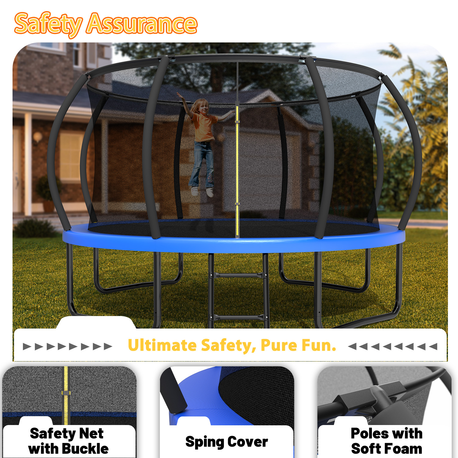 12FT Recreational Kids Trampoline with Safety Enclosure Net & Ladder, Outdoor Recreational Trampolines - Image 6