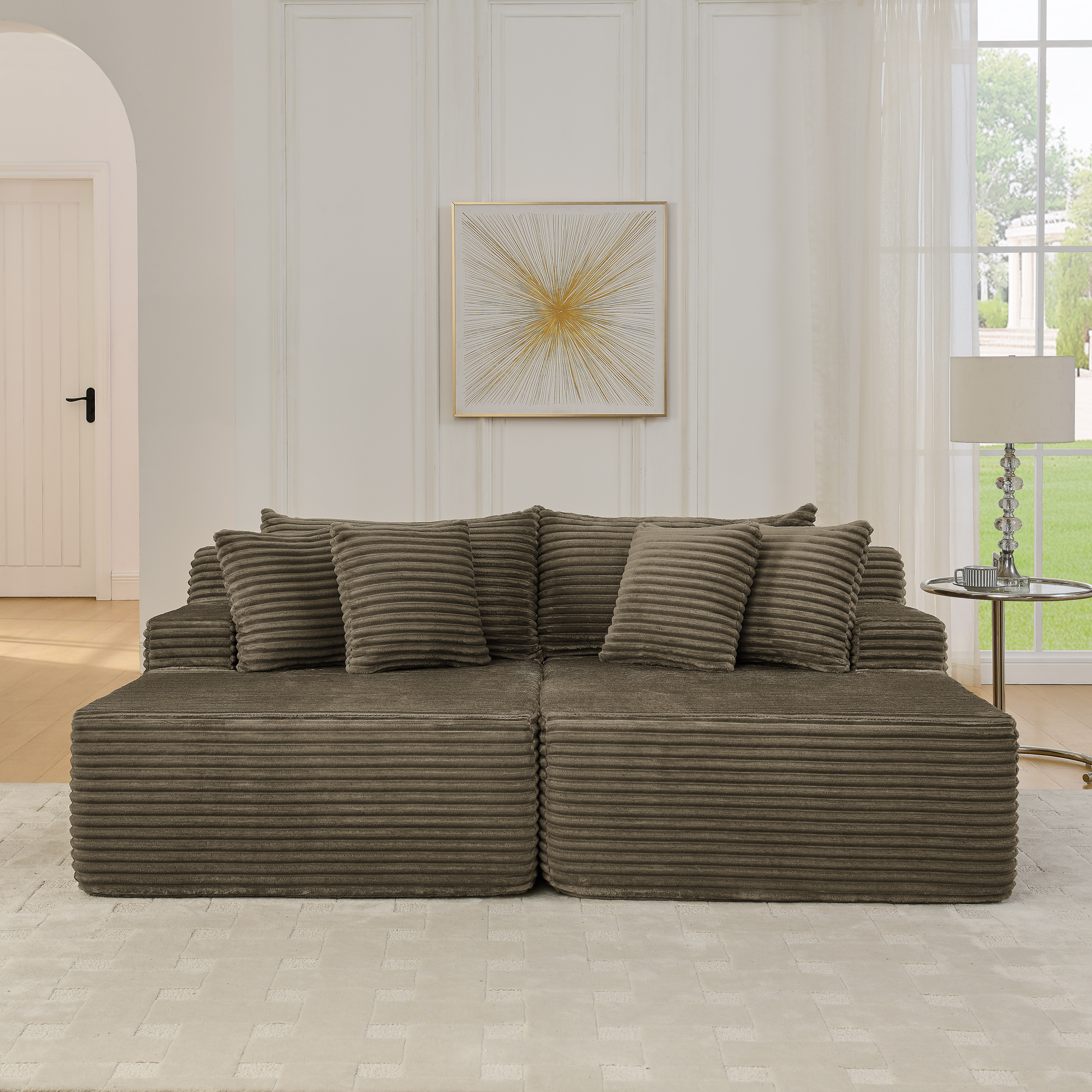 Two-seater lazy sofa lounge chair,Compressed sofa no assembly required, made of velvet fabric, fluffy modern lounge chair, used for indoor living rooms and bedrooms-Brown - Image 3