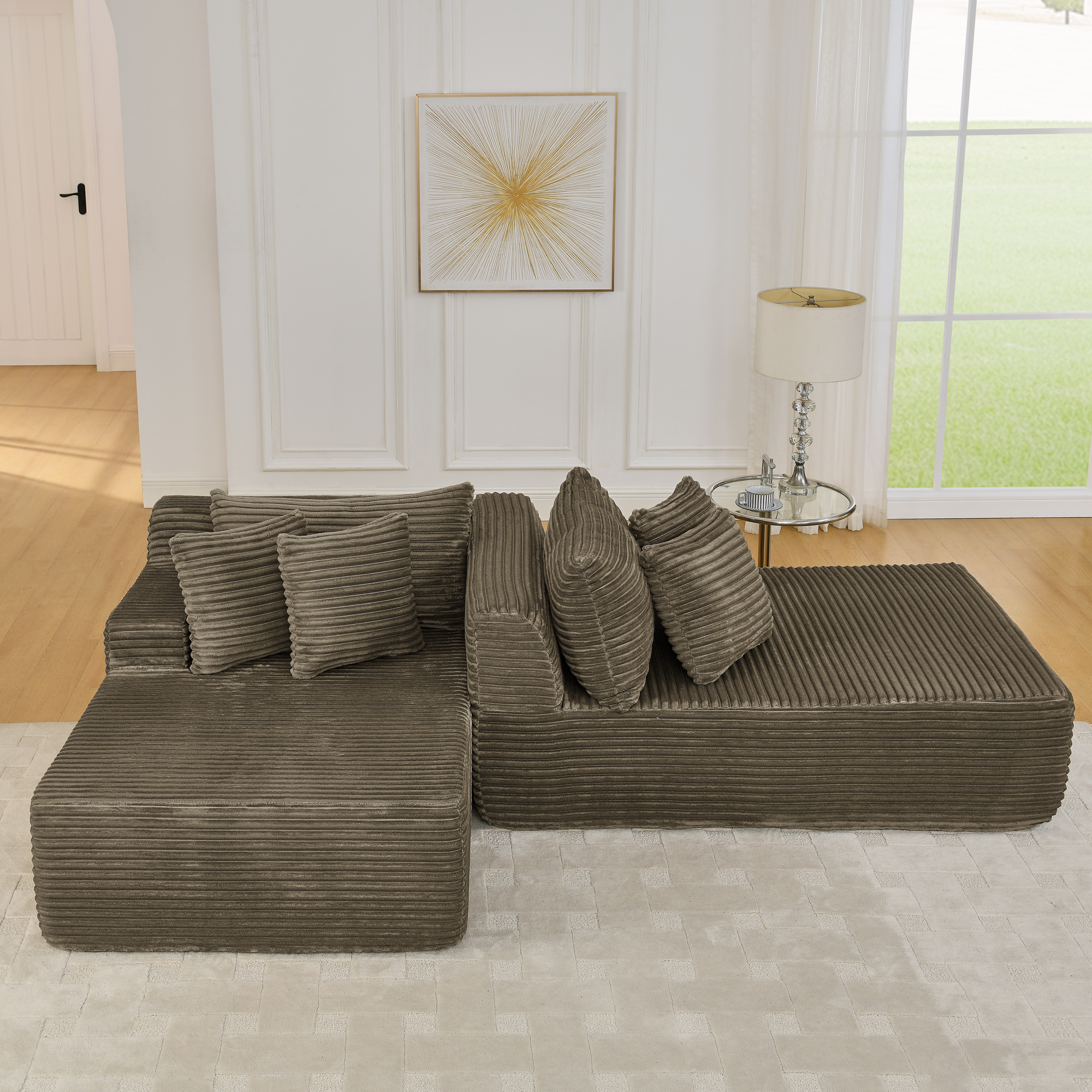 Two-seater lazy sofa lounge chair,Compressed sofa no assembly required, made of velvet fabric, fluffy modern lounge chair, used for indoor living rooms and bedrooms-Brown - Image 5
