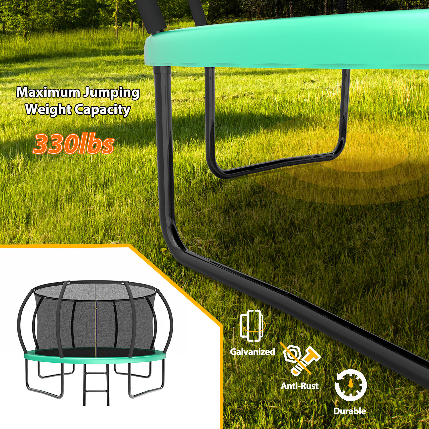 12FT Recreational Kids Trampoline with Safety Enclosure Net & Ladder and flag parts ,Outdoor Recreational Trampolines - Image 5