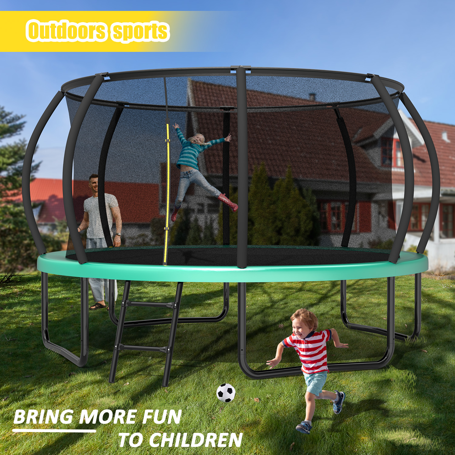 12FT Recreational Kids Trampoline with Safety Enclosure Net & Ladder and flag parts ,Outdoor Recreational Trampolines - Image 6