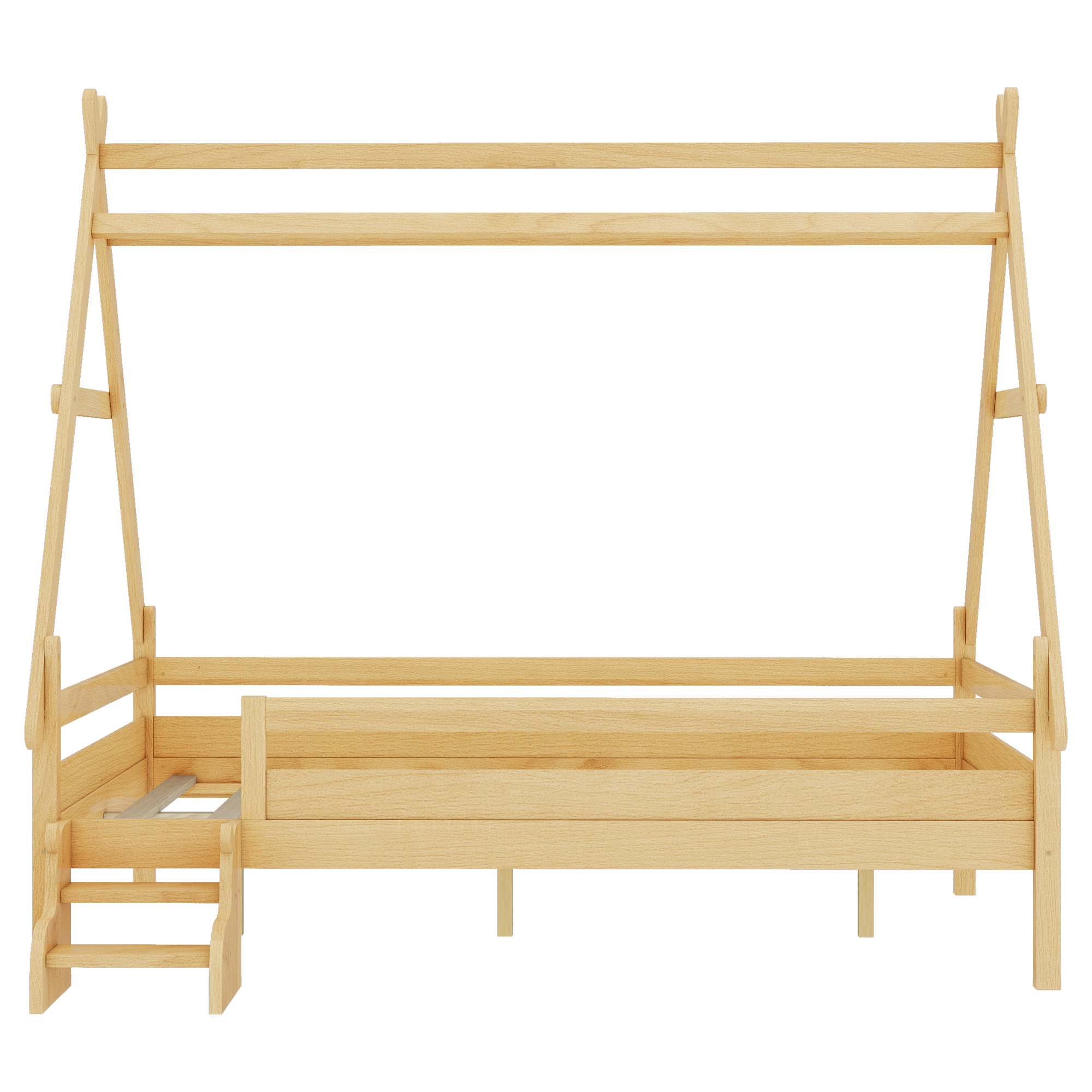 Full House Platform Bed with Stairs, Solid Wood Twin Bed Frame, Low Profile and Childlike Fun Design, Natural - Image 5