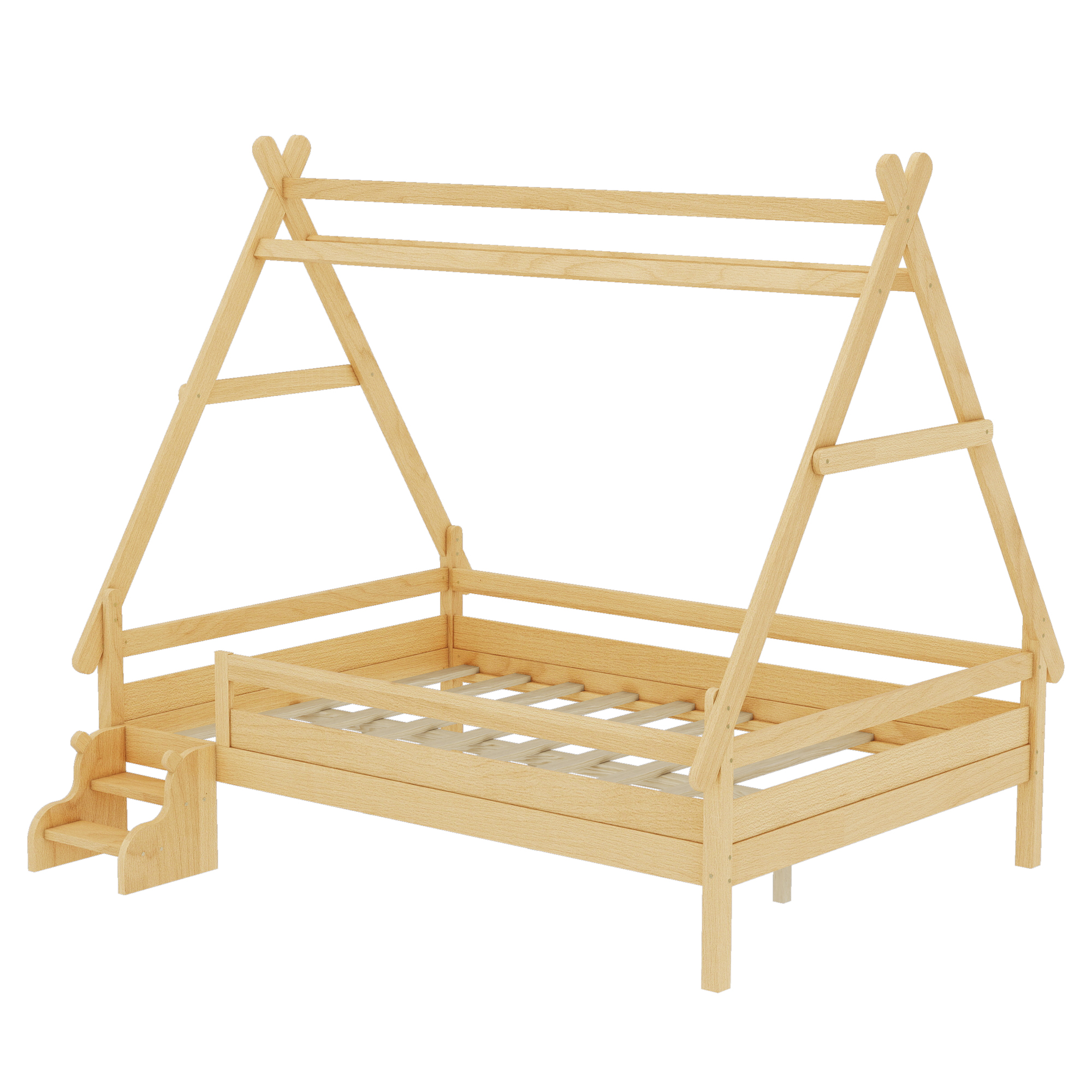 Full House Platform Bed with Stairs, Solid Wood Twin Bed Frame, Low Profile and Childlike Fun Design, Natural - Image 6