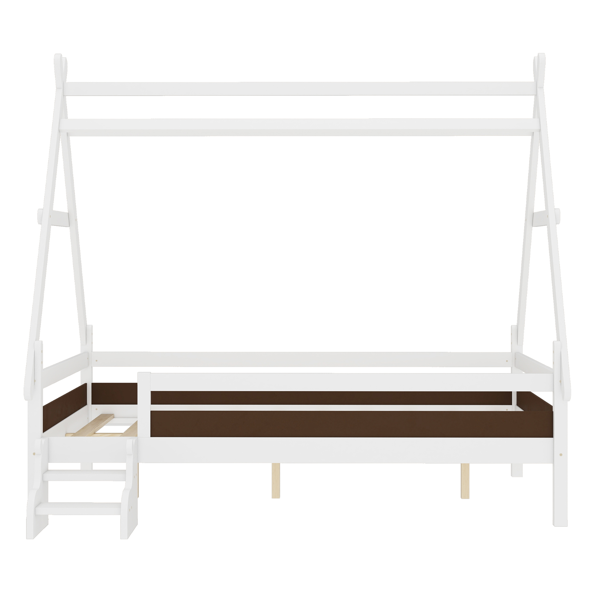 Full House Platform Bed with Stairs, Solid Wood Twin Bed Frame, Low Profile and Childlike Fun Design, White - Image 5