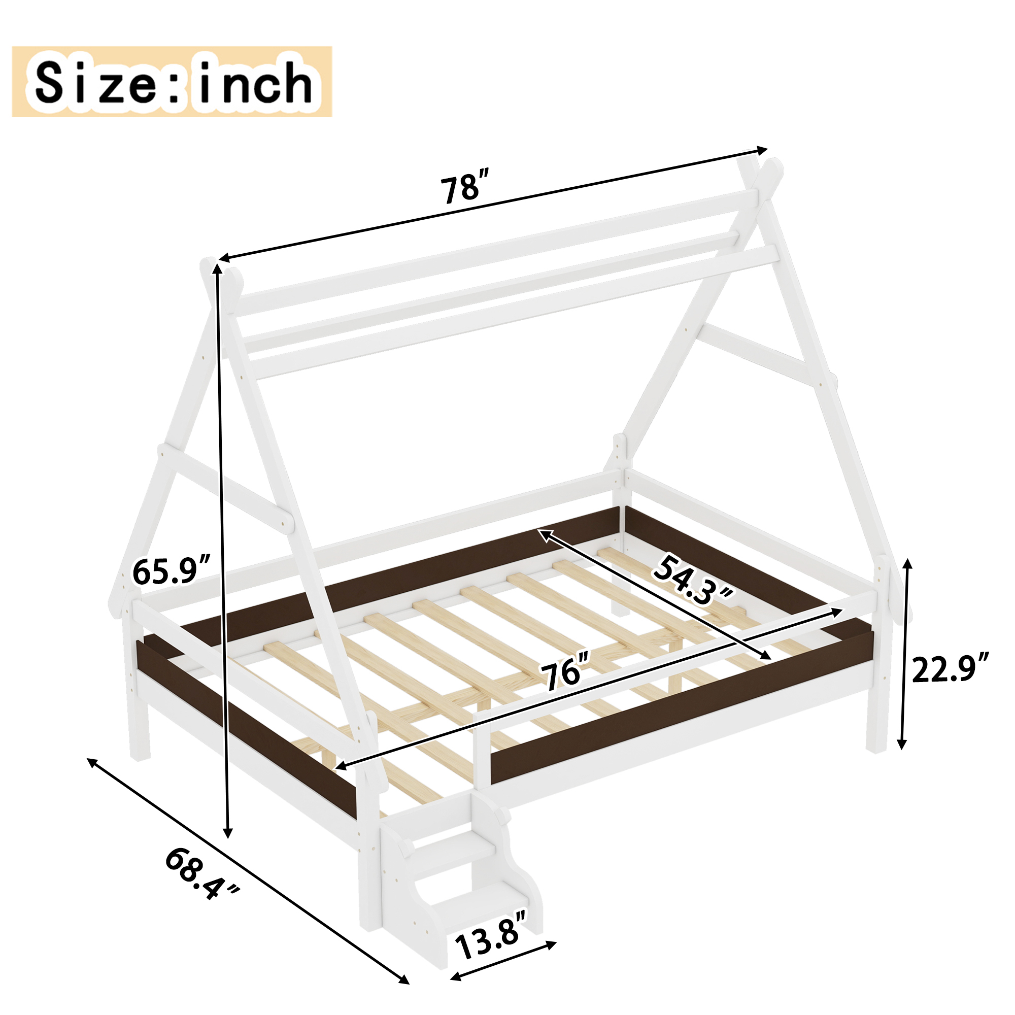 Full House Platform Bed with Stairs, Solid Wood Twin Bed Frame, Low Profile and Childlike Fun Design, White - Image 4