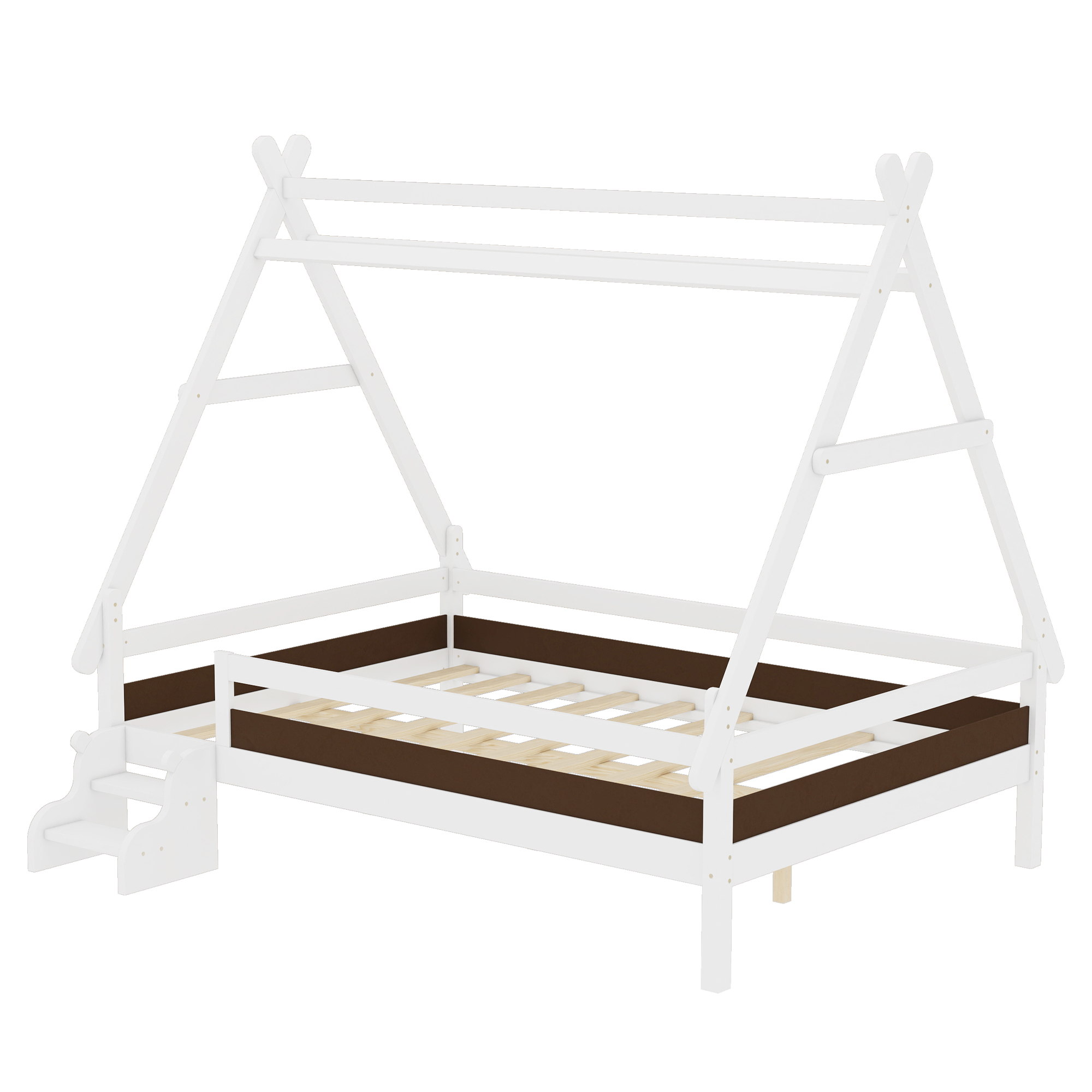 Full House Platform Bed with Stairs, Solid Wood Twin Bed Frame, Low Profile and Childlike Fun Design, White - Image 6