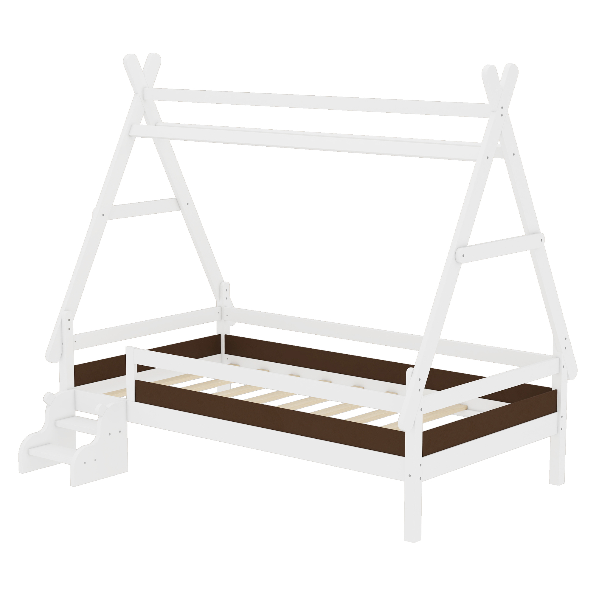 Twin House Platform Bed with Stairs, Solid Wood Twin Bed Frame, Low Profile and Childlike Fun Design, White - Image 6