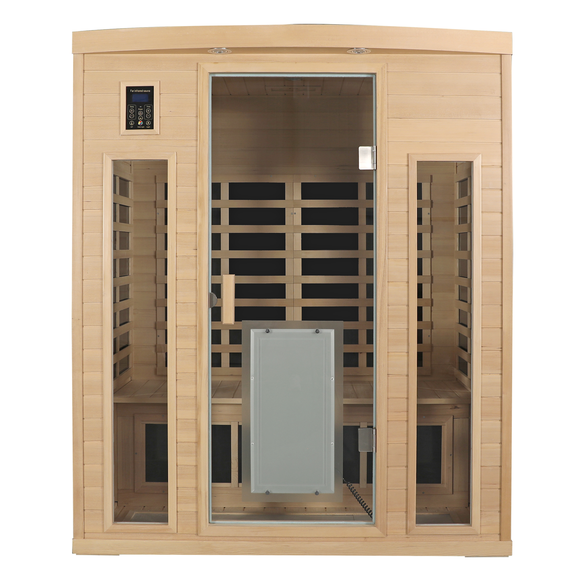 Low EMF, There is also a heating plate on the glass door, Hemlock wood Far-infrared indoor Three person sauna room - Image 3