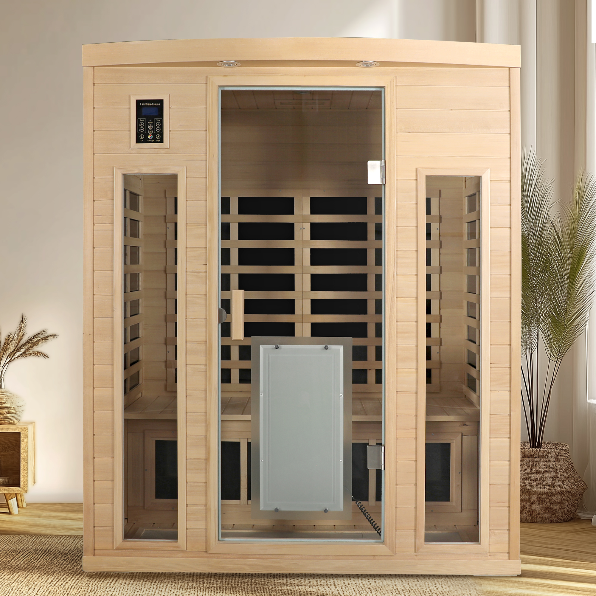 Low EMF, There is also a heating plate on the glass door, Hemlock wood Far-infrared indoor Three person sauna room - Image 6