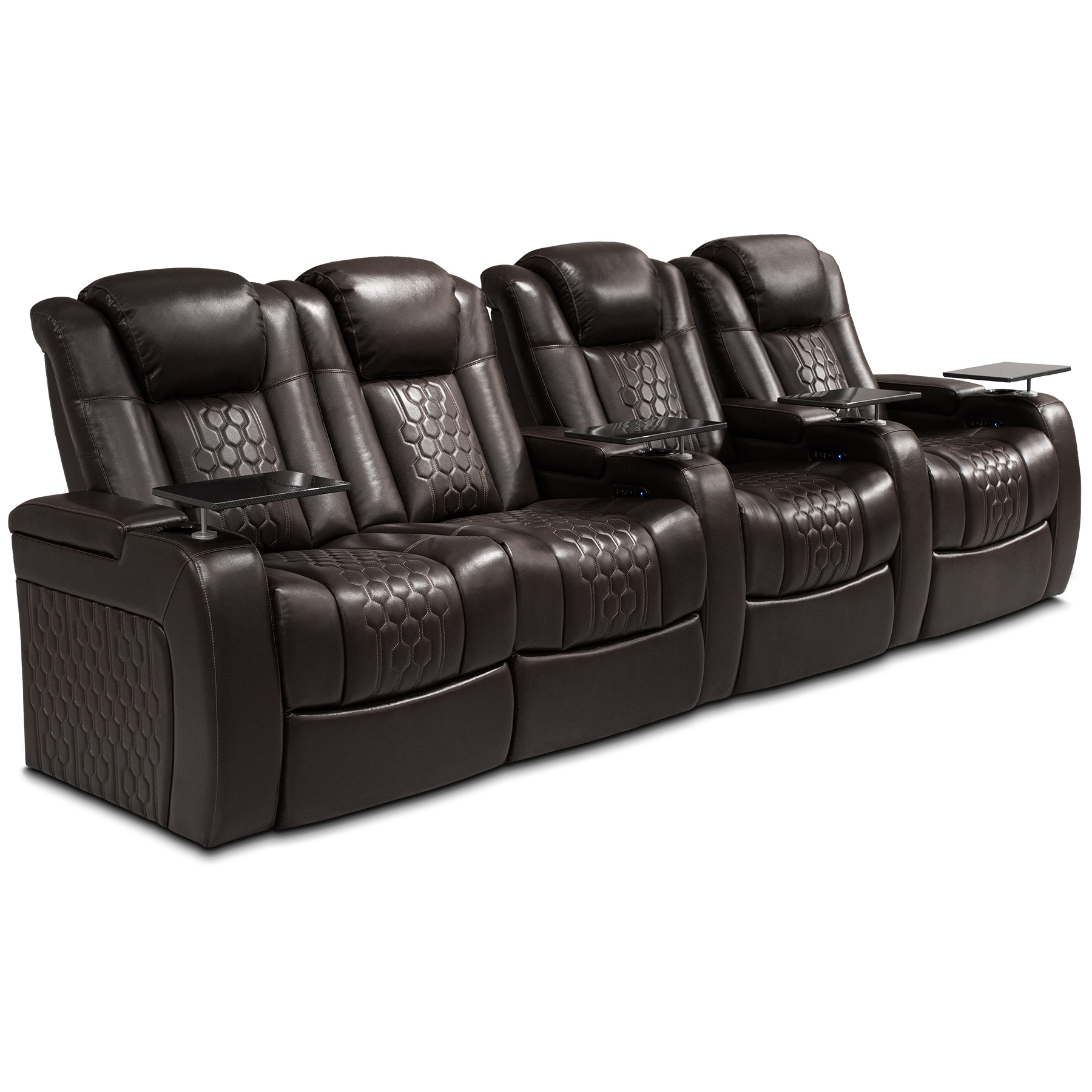 124.4"Power Recliner 4 PC Made WithTop-Grain Nappa,Fully Adjustable Relaxation,Smart Charging,Dynamic RGB LED Lighting,COFFEE - Image 2