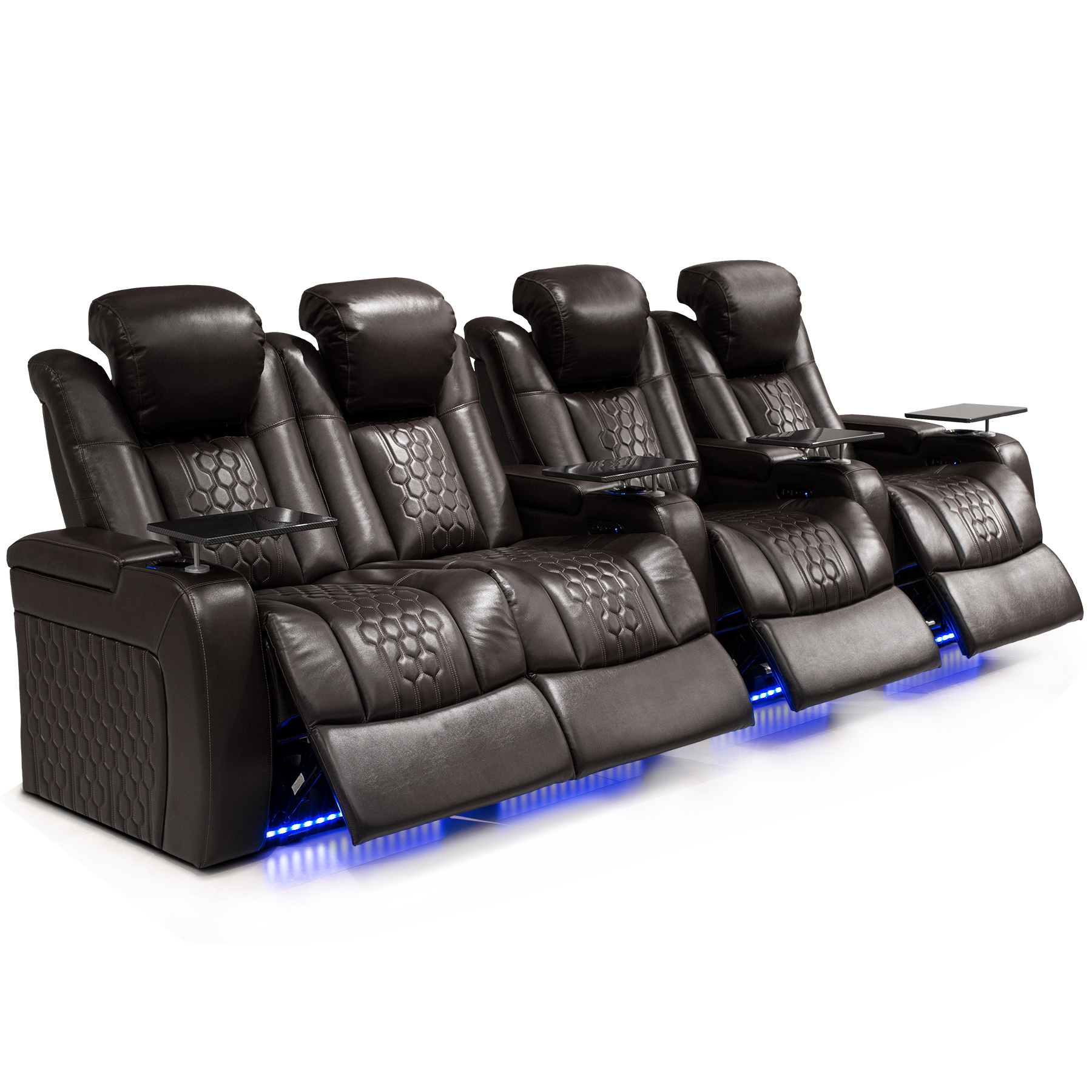 124.4"Power Recliner 4 PC Made WithTop-Grain Nappa,Fully Adjustable Relaxation,Smart Charging,Dynamic RGB LED Lighting,COFFEE - Image 3