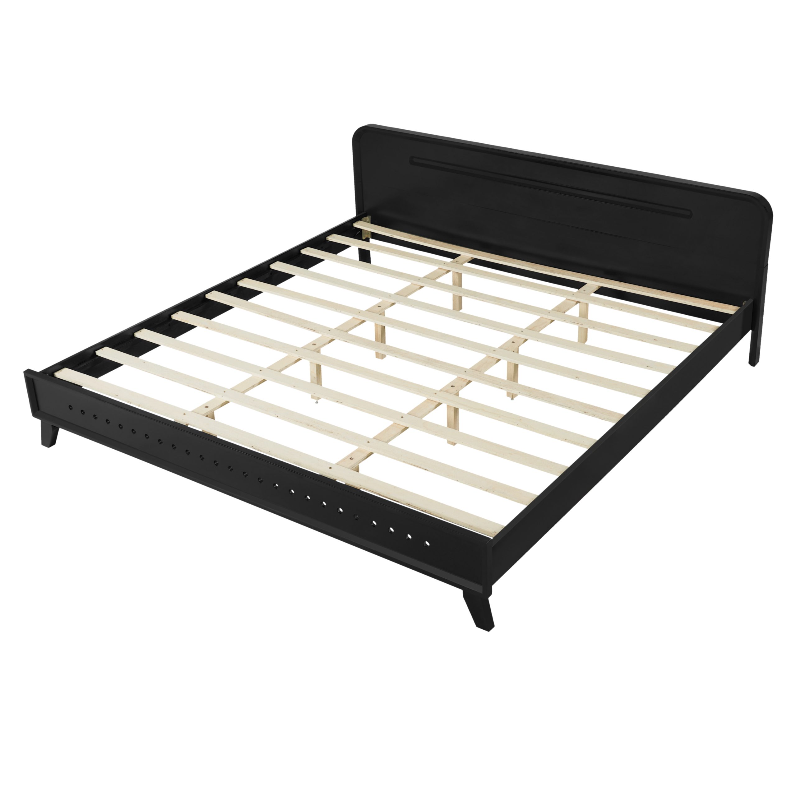 PINE SOLID WOOD KING SIZE BED, SOLID AND STABLE, NO BOX SPRING NEEDED, BLACK COLOR - Image 4