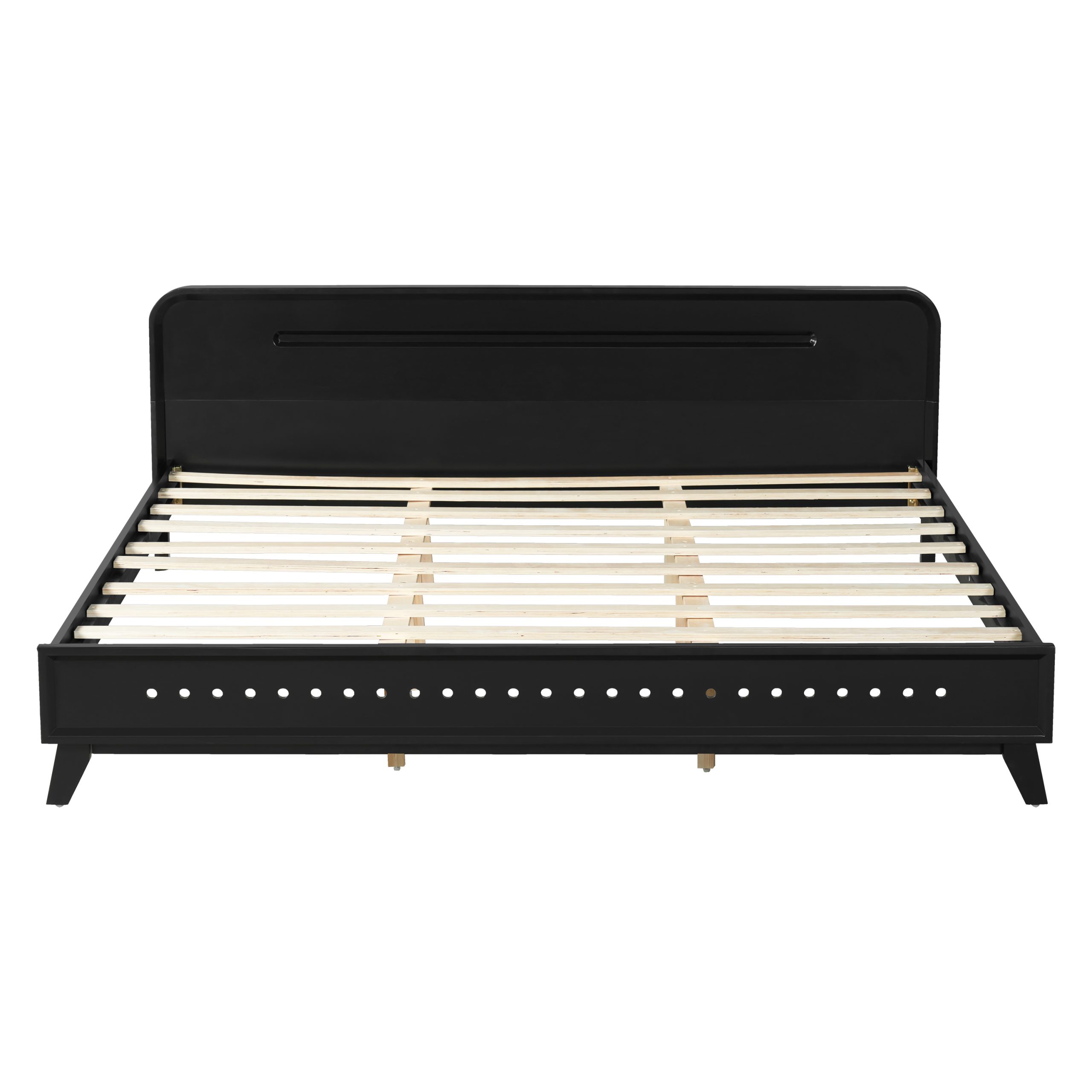 PINE SOLID WOOD KING SIZE BED, SOLID AND STABLE, NO BOX SPRING NEEDED, BLACK COLOR - Image 5