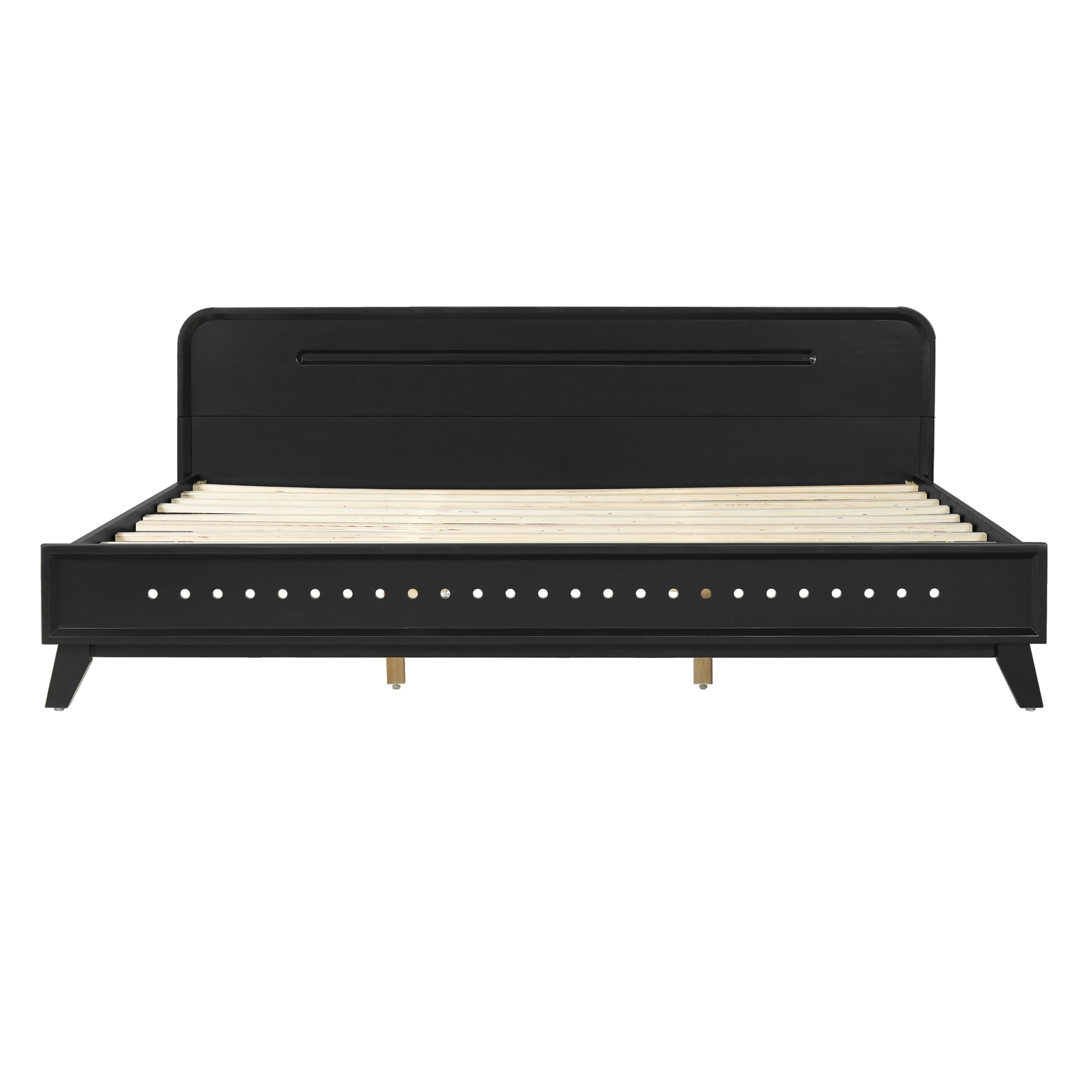PINE SOLID WOOD KING SIZE BED, SOLID AND STABLE, NO BOX SPRING NEEDED, BLACK COLOR - Image 6