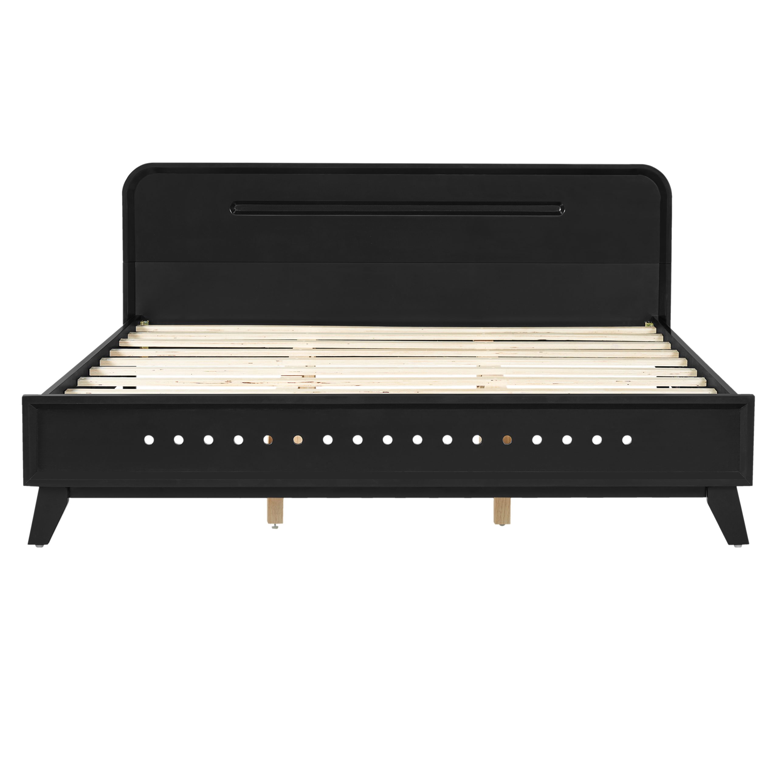 PINE SOLID WOOD QUEEN SIZE BED, SOLID AND STABLE, NO BOX SPRING NEEDED, BLACK COLOR - Image 4