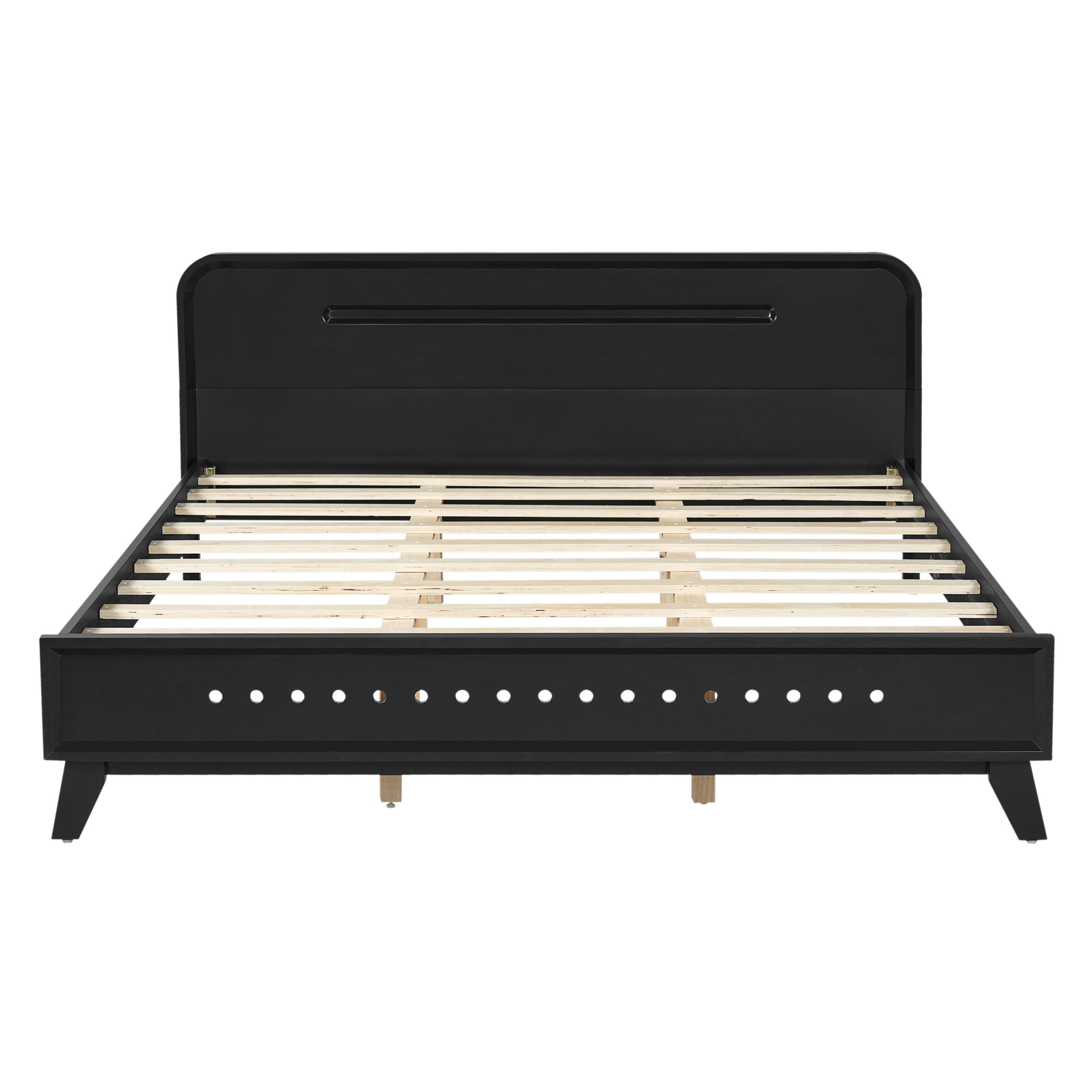 PINE SOLID WOOD QUEEN SIZE BED, SOLID AND STABLE, NO BOX SPRING NEEDED, BLACK COLOR - Image 5