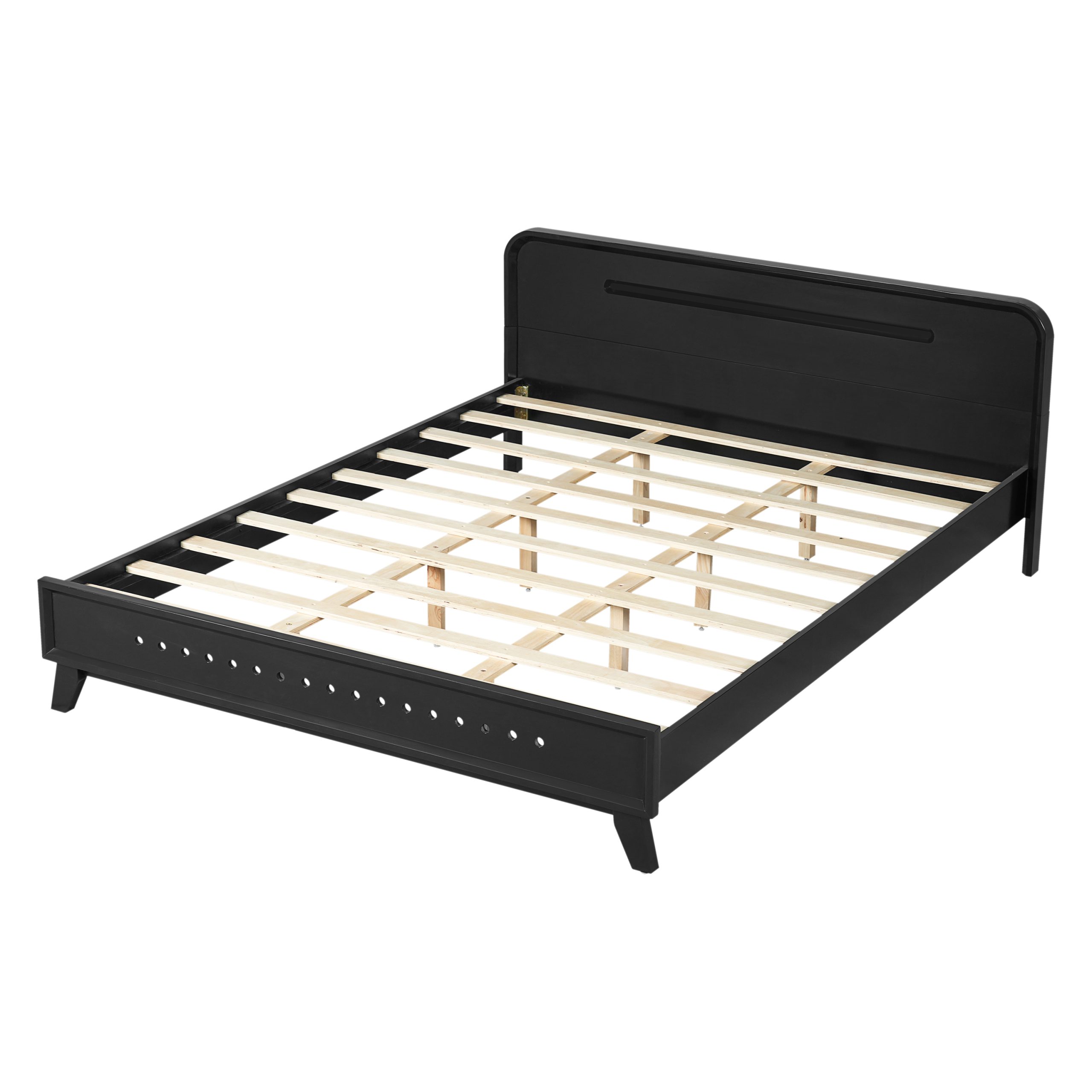 PINE SOLID WOOD QUEEN SIZE BED, SOLID AND STABLE, NO BOX SPRING NEEDED, BLACK COLOR - Image 6