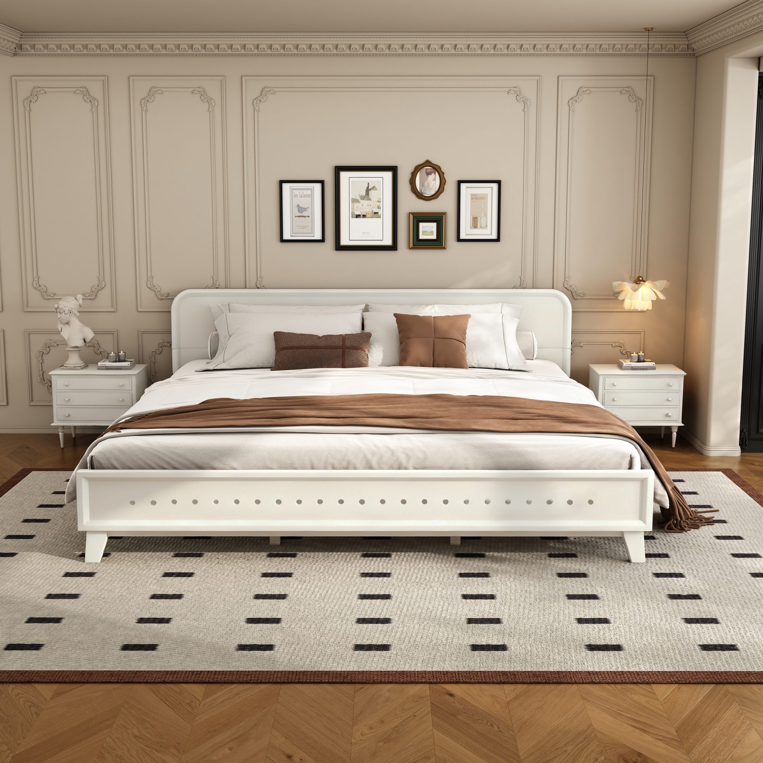 PINE SOLID WOOD KING SIZE BED, SOLID AND STABLE, NO BOX SPRING NEEDED, WHITE COLOR - Image 3