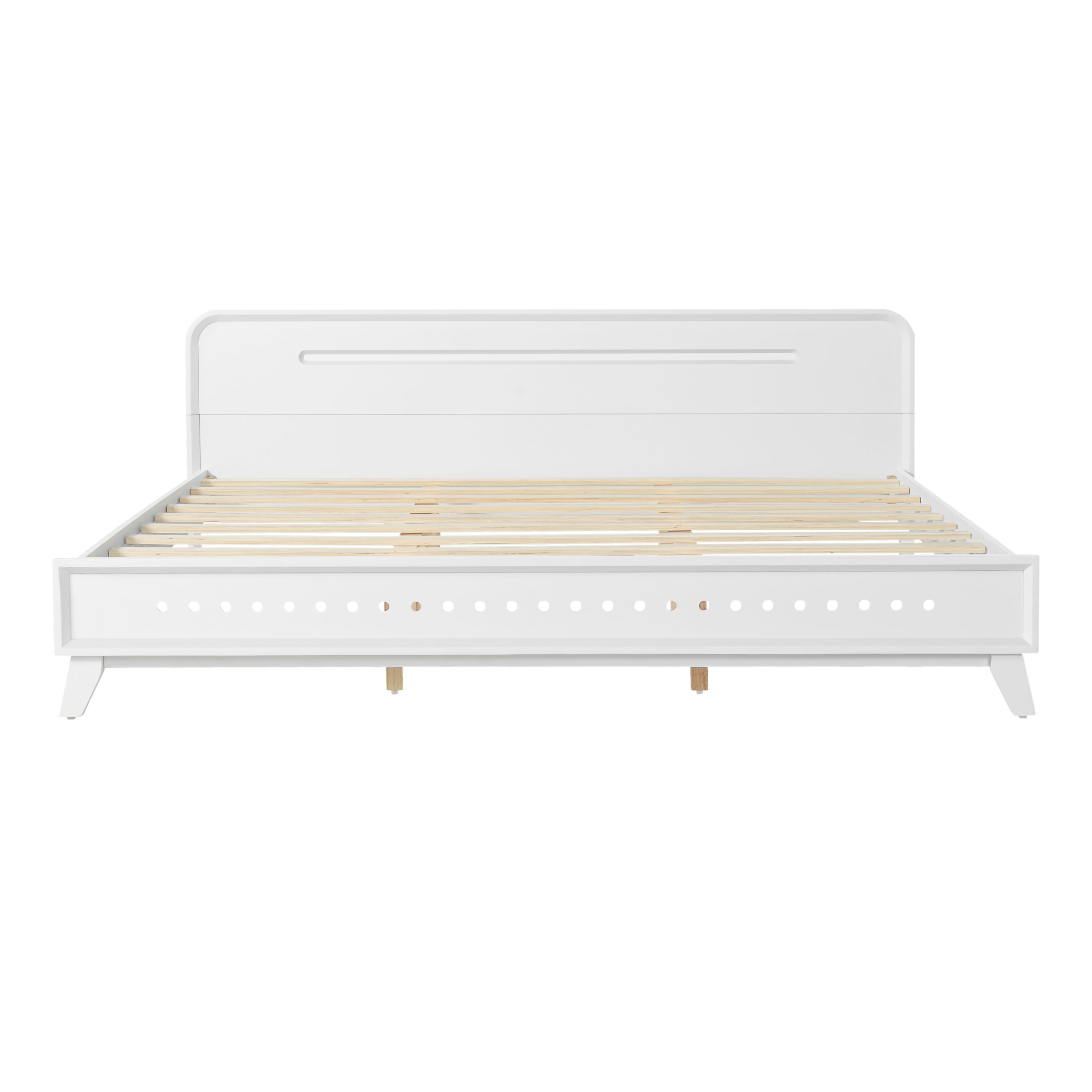 PINE SOLID WOOD KING SIZE BED, SOLID AND STABLE, NO BOX SPRING NEEDED, WHITE COLOR - Image 5