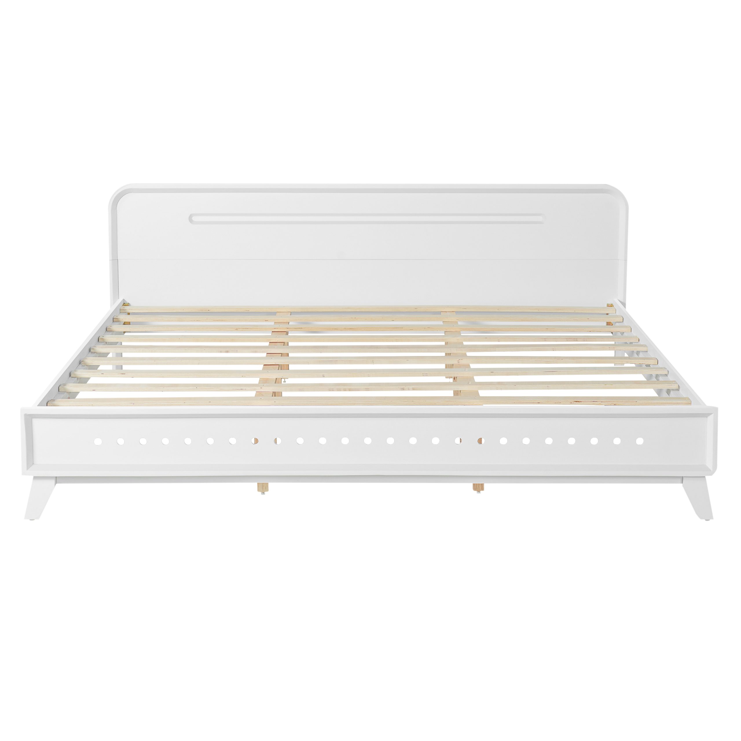 PINE SOLID WOOD KING SIZE BED, SOLID AND STABLE, NO BOX SPRING NEEDED, WHITE COLOR - Image 6