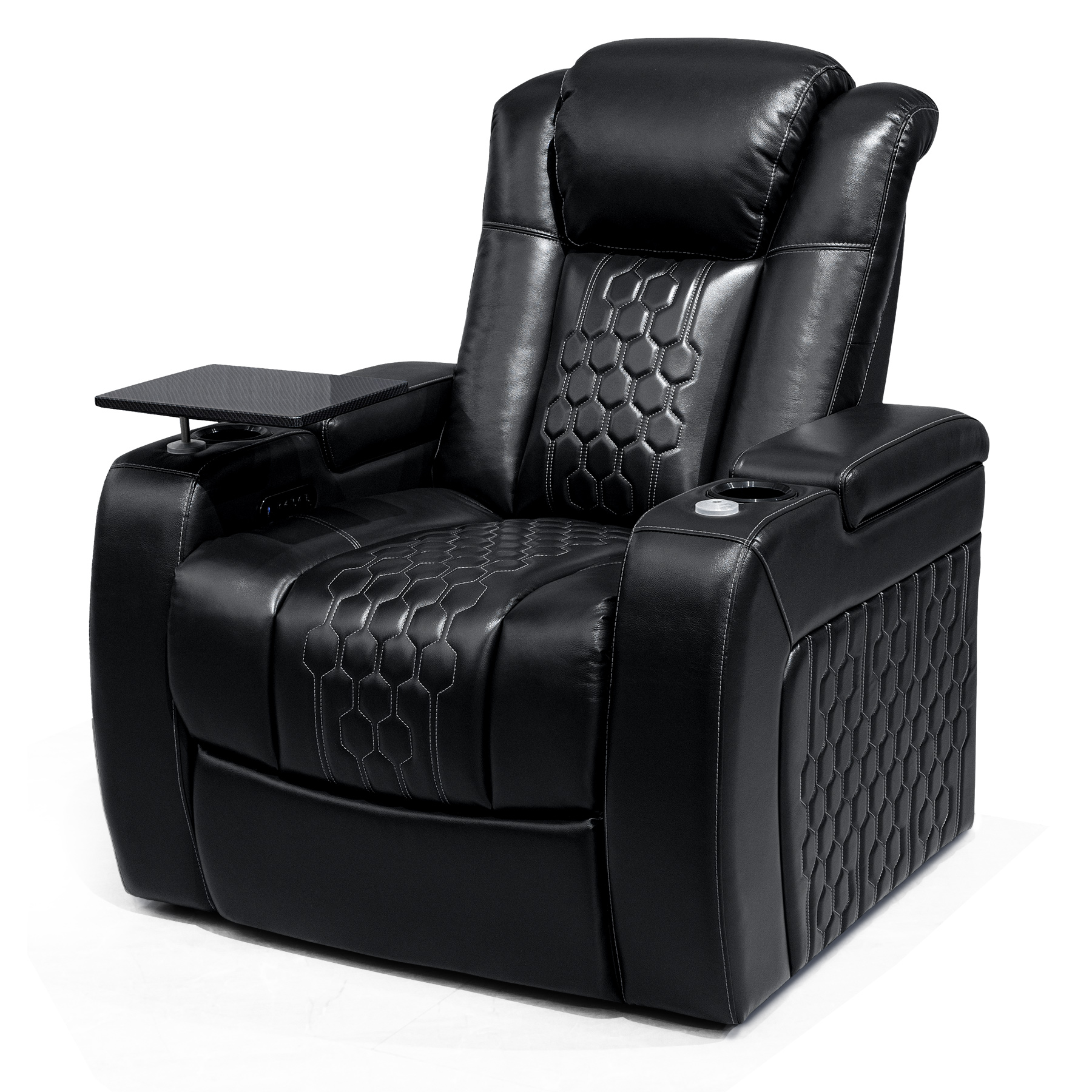 37.8"Power Recliner 1 PC Made WithTop-Grain Nappa,Fully Adjustable Relaxation,Smart Charging,Dynamic RGB LED Lighting,BLACK - Image 3