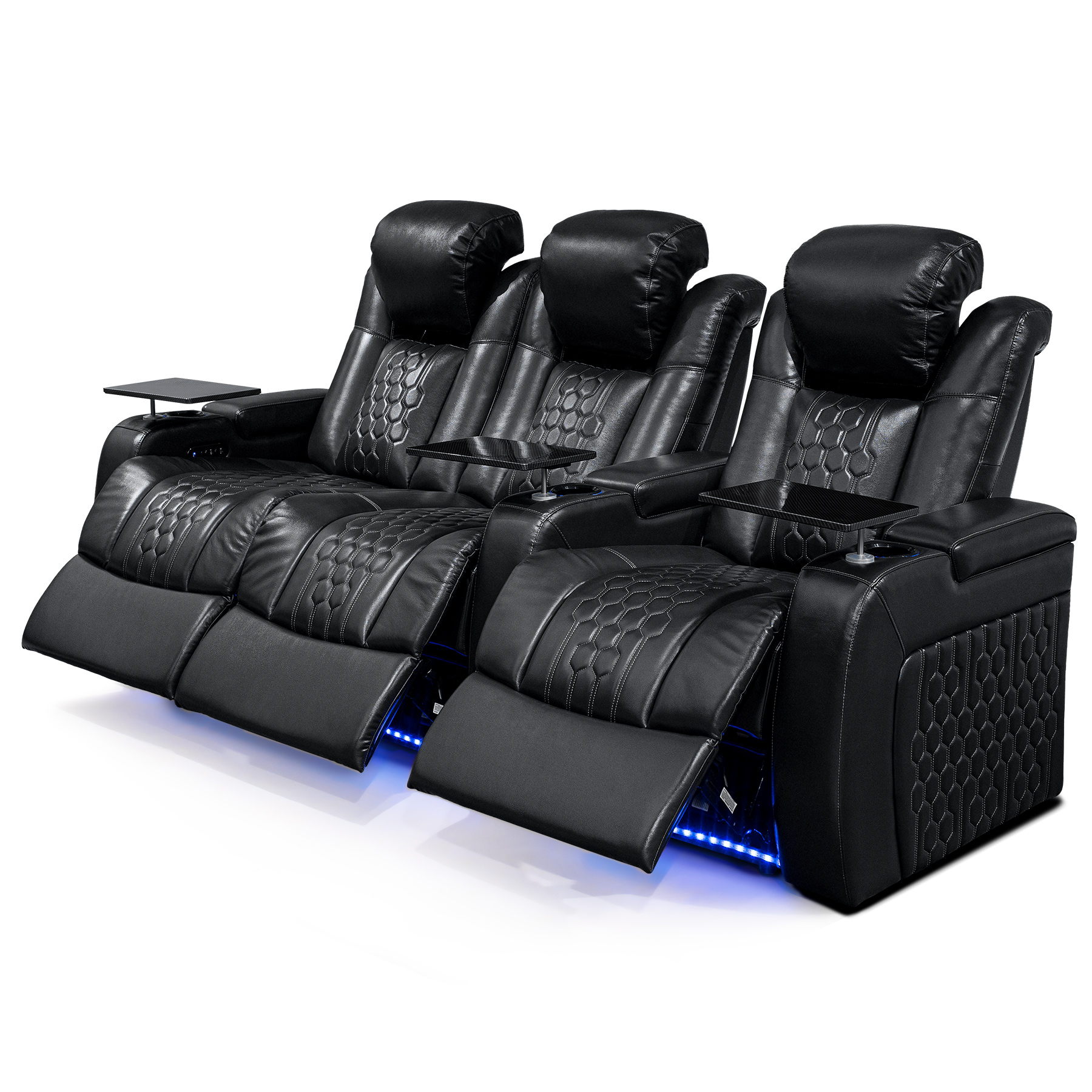 93.3"Power Recliner 3 PC Made WithTop-Grain Nappa,Fully Adjustable Relaxation,Smart Charging,Dynamic RGB LED Lighting,BLACK - Image 3