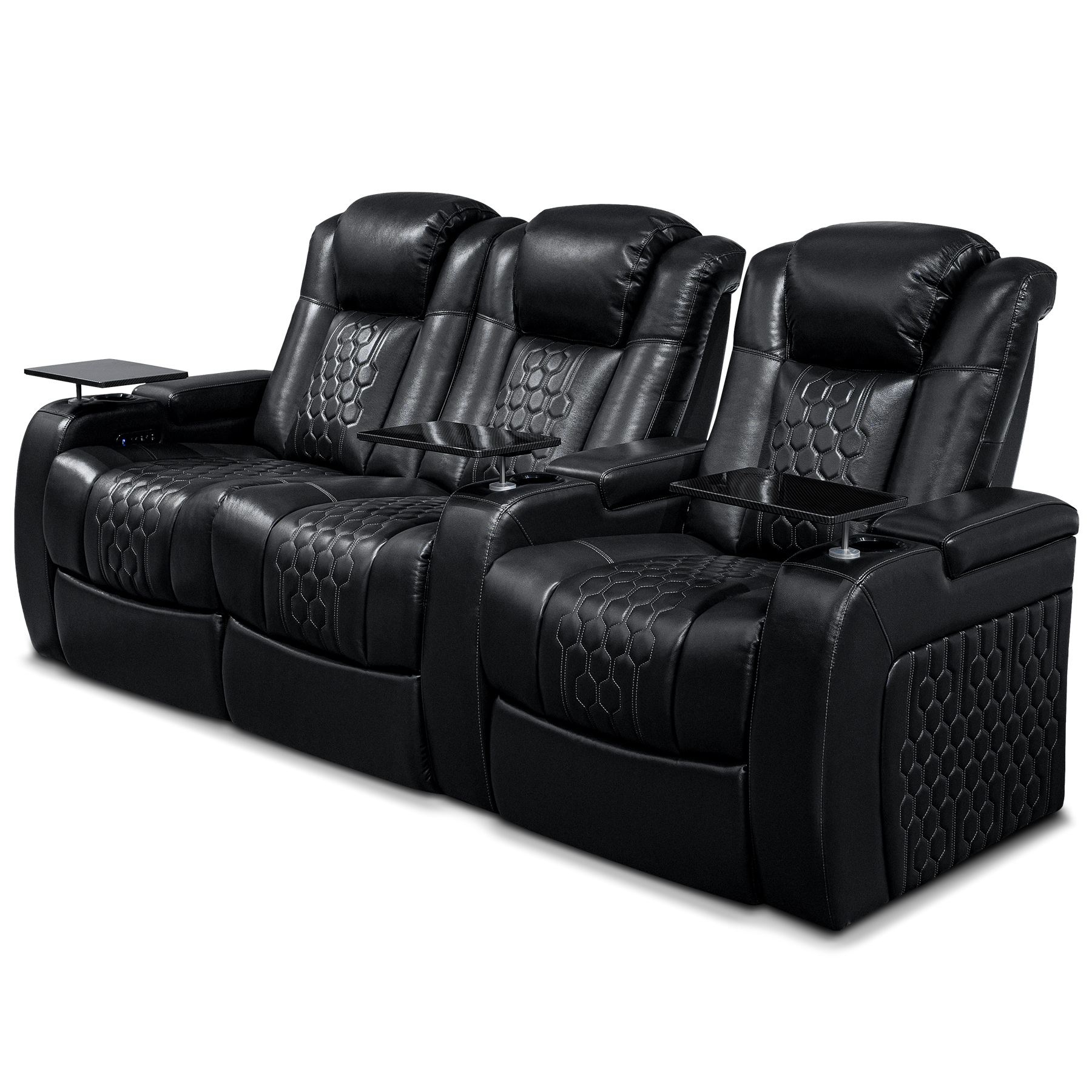 93.3"Power Recliner 3 PC Made WithTop-Grain Nappa,Fully Adjustable Relaxation,Smart Charging,Dynamic RGB LED Lighting,BLACK - Image 2