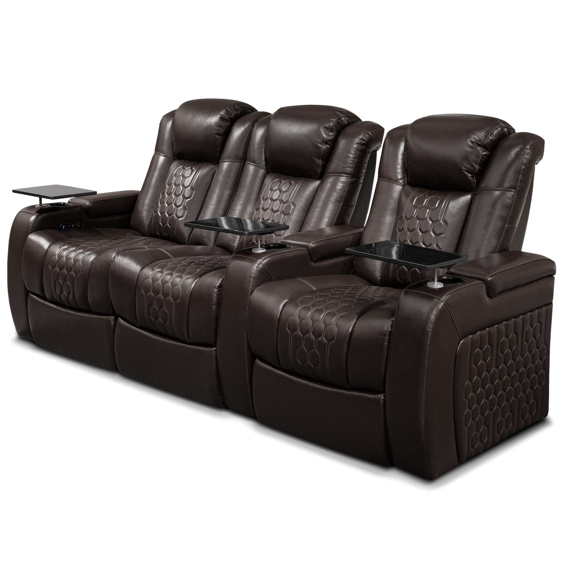 93.3"Power Recliner 3 PC Made WithTop-Grain Nappa,Fully Adjustable Relaxation,Smart Charging,Dynamic RGB LED Lighting,COFFEE - Image 2