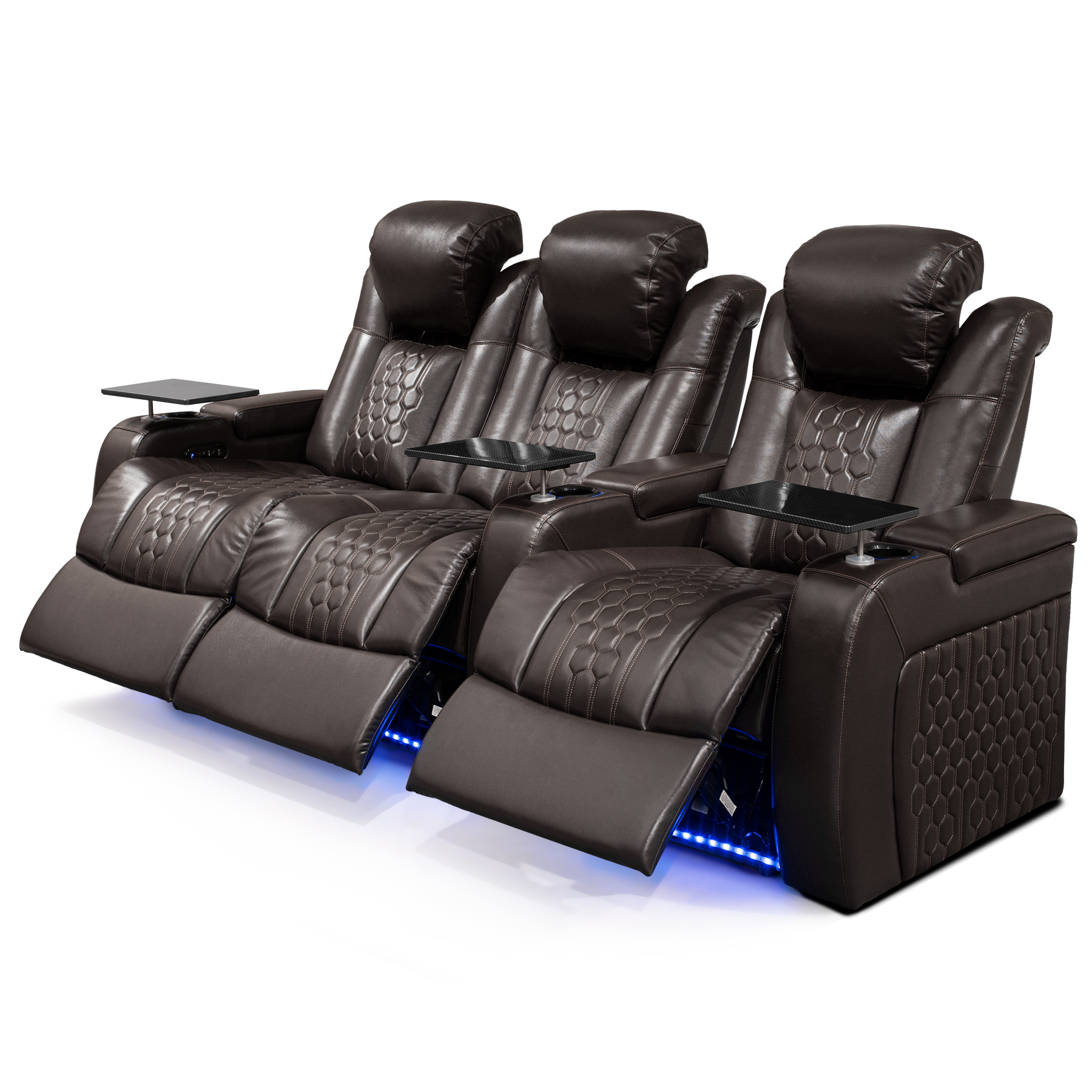 93.3"Power Recliner 3 PC Made WithTop-Grain Nappa,Fully Adjustable Relaxation,Smart Charging,Dynamic RGB LED Lighting,COFFEE - Image 3