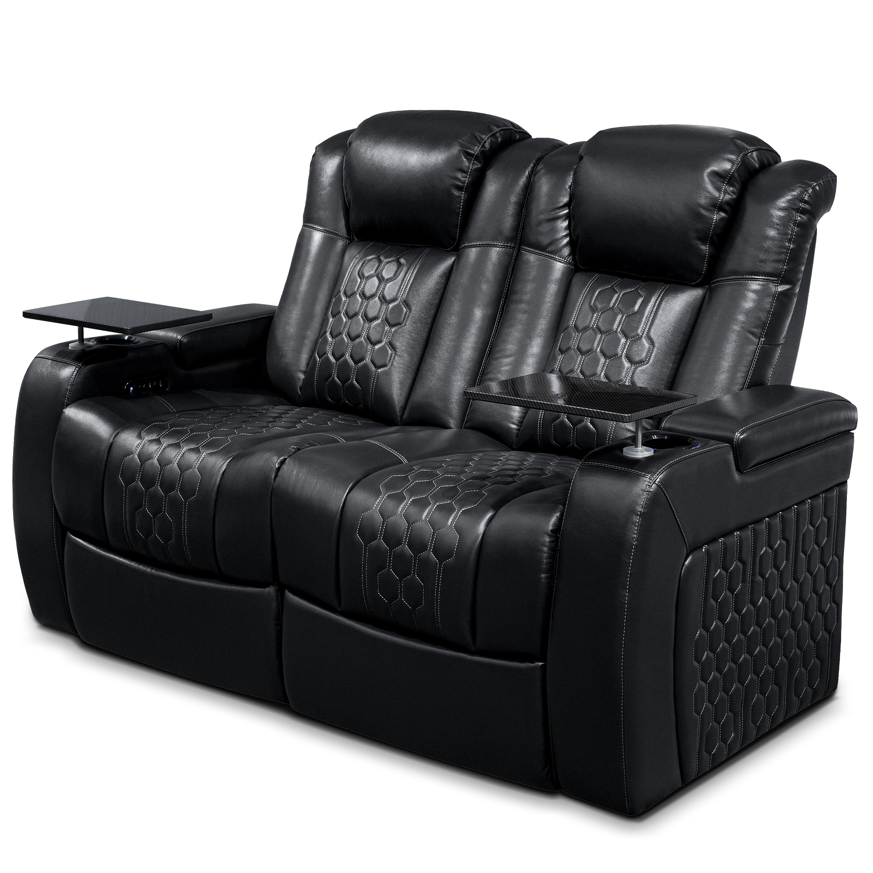 62.2"Power Recliner 2 PC Made WithTop-Grain Nappa,Fully Adjustable Relaxation,Smart Charging,Dynamic RGB LED Lighting,BLACK - Image 2