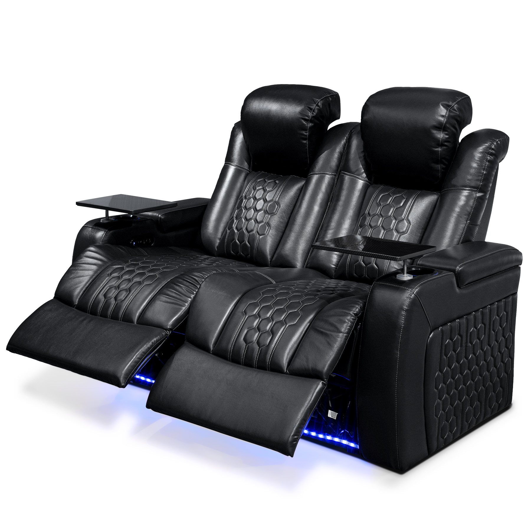 62.2"Power Recliner 2 PC Made WithTop-Grain Nappa,Fully Adjustable Relaxation,Smart Charging,Dynamic RGB LED Lighting,BLACK - Image 3