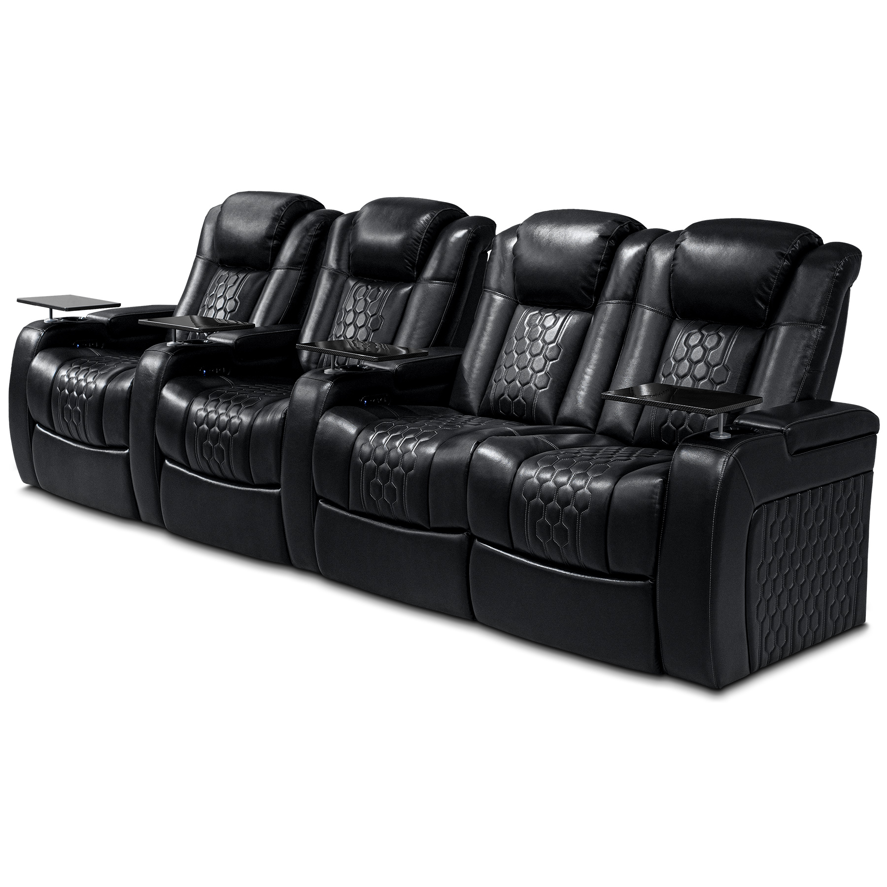 124.4"Power Recliner 4 PC Made WithTop-Grain Nappa,Fully Adjustable Relaxation,Smart Charging,Dynamic RGB LED Lighting,BLACK - Image 2