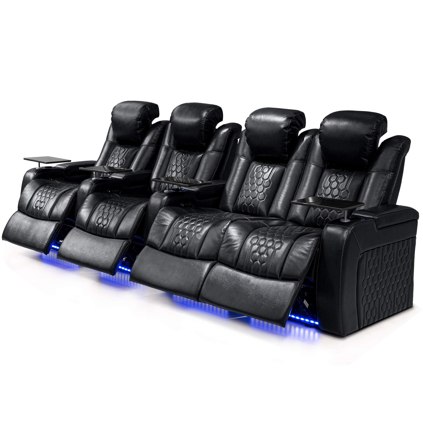 124.4"Power Recliner 4 PC Made WithTop-Grain Nappa,Fully Adjustable Relaxation,Smart Charging,Dynamic RGB LED Lighting,BLACK - Image 3