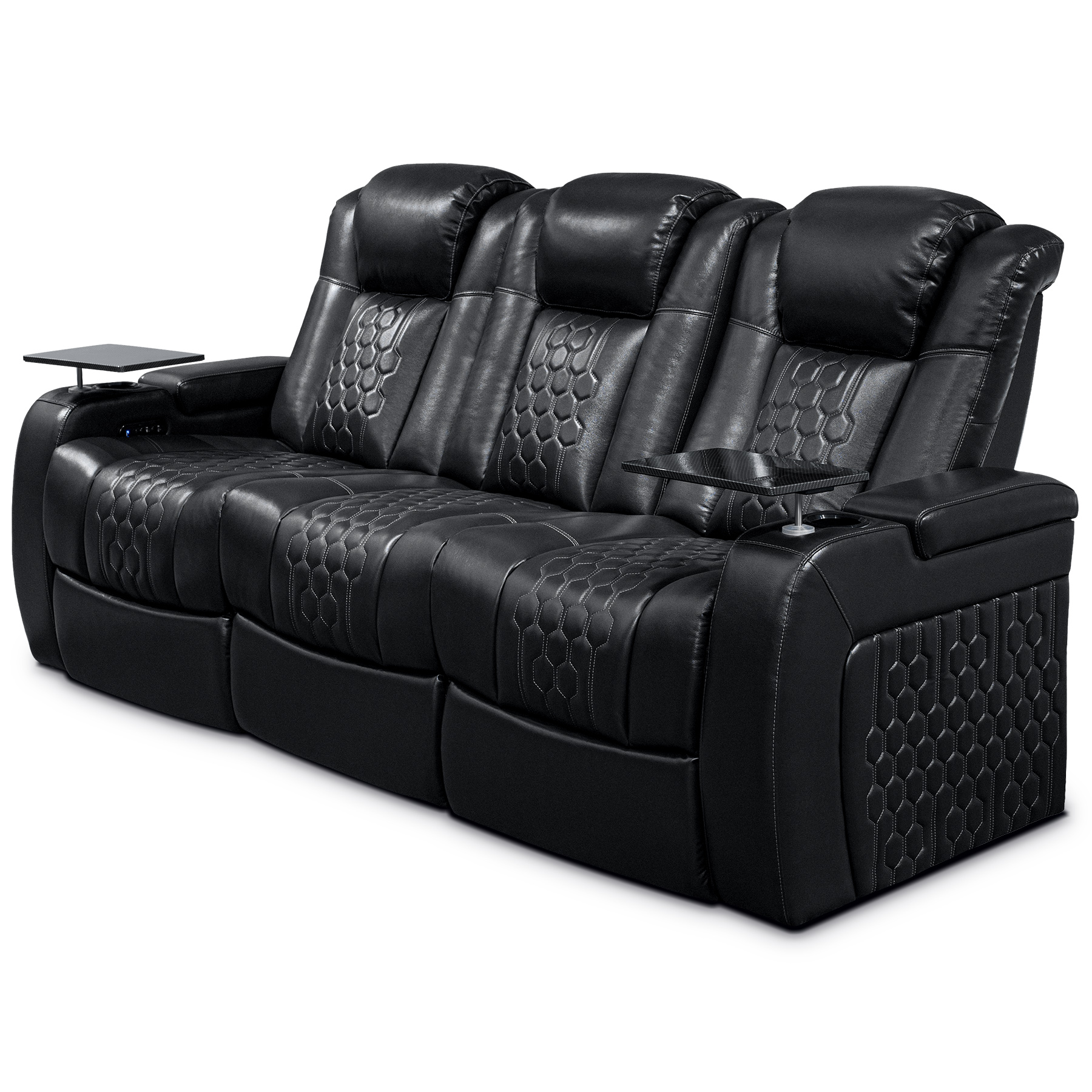 86.6"Power Recliner 3 PC Made WithTop-Grain Nappa,Fully Adjustable Relaxation,Smart Charging,Dynamic RGB LED Lighting,BLACK - Image 2