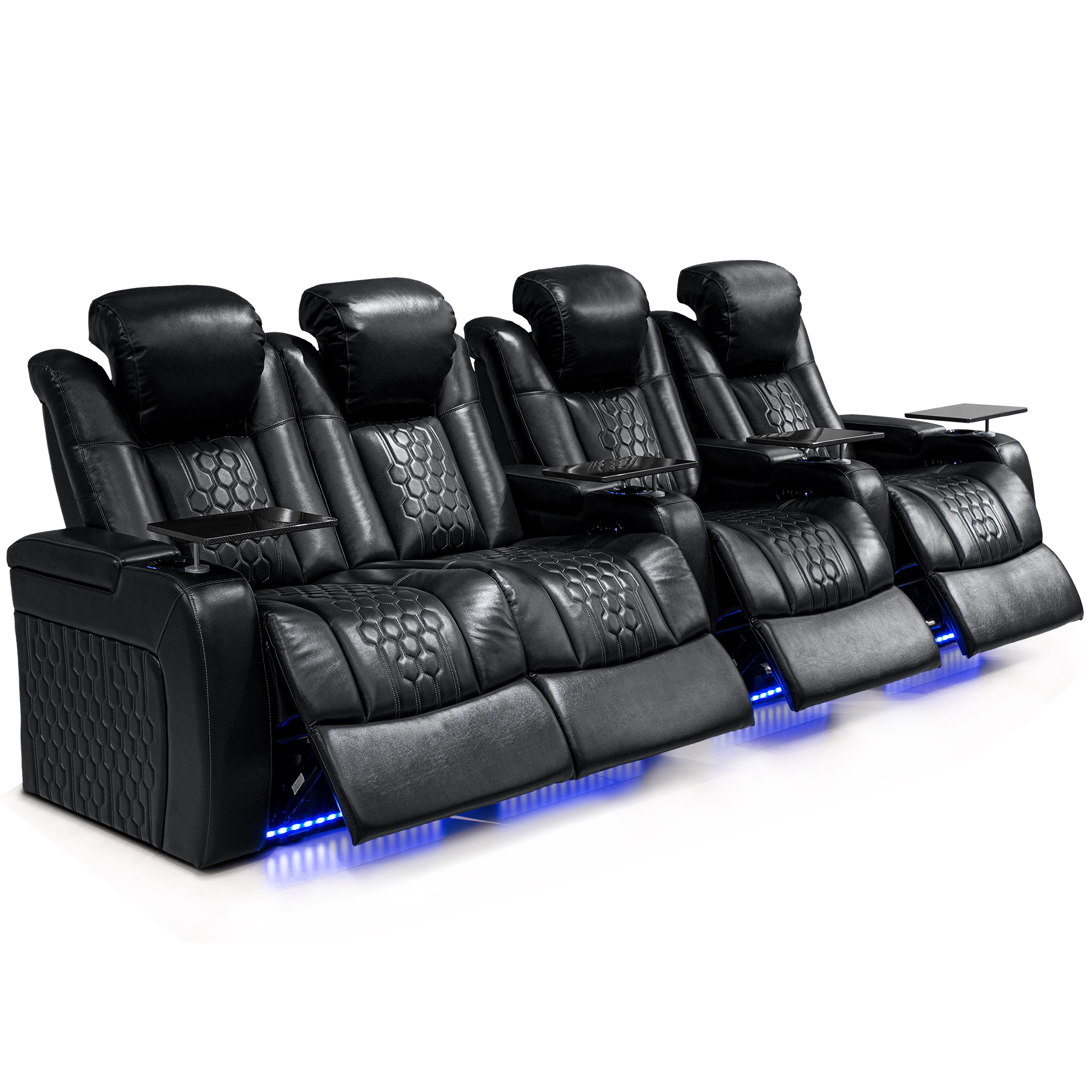 124.4"Power Recliner 4 PC Made WithTop-Grain Nappa,Fully Adjustable Relaxation,Smart Charging,Dynamic RGB LED Lighting,BLACK - Image 2