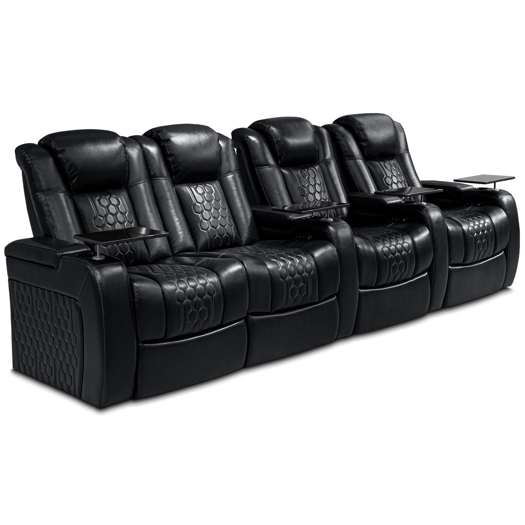 124.4"Power Recliner 4 PC Made WithTop-Grain Nappa,Fully Adjustable Relaxation,Smart Charging,Dynamic RGB LED Lighting,BLACK - Image 3