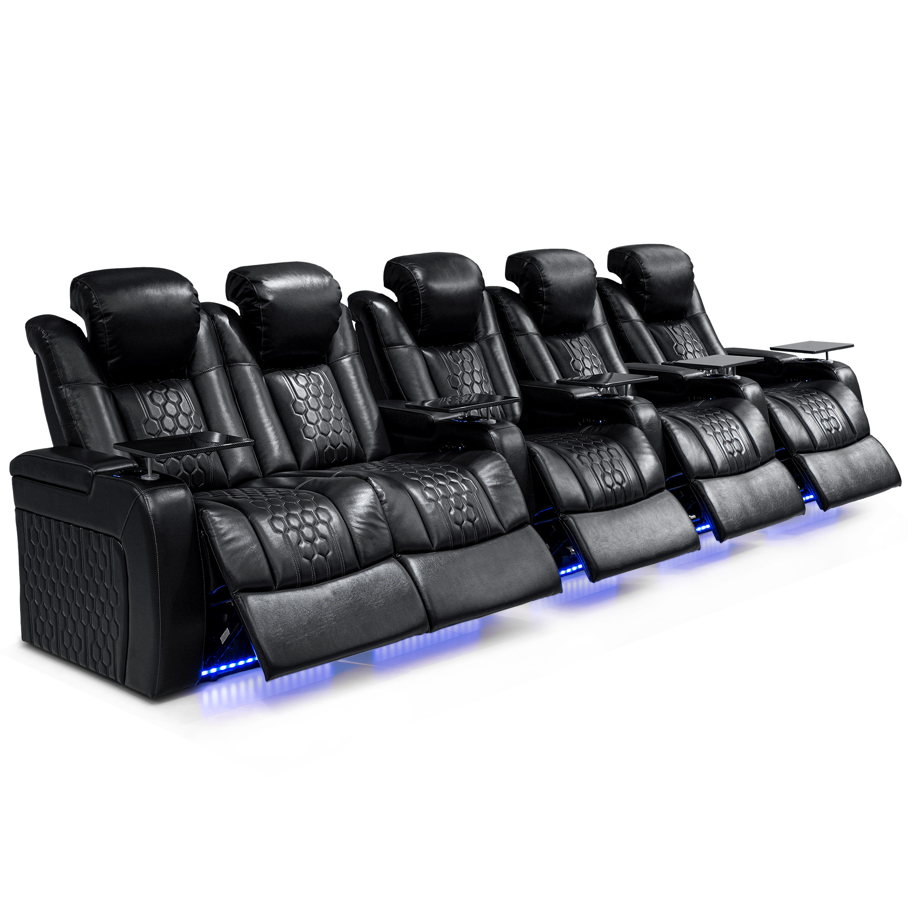 155.5"Power Recliner 5 PC Made WithTop-Grain Nappa,Fully Adjustable Relaxation,Smart Charging,Dynamic RGB LED Lighting,BLACK - Image 2