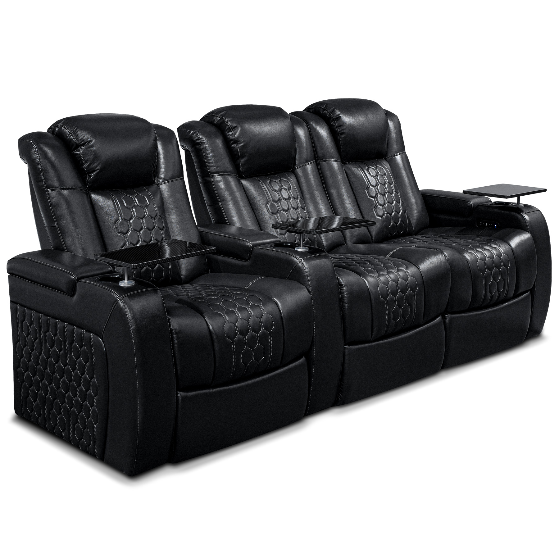 93.3"Power Recliner 3 PC Made WithTop-Grain Nappa,Fully Adjustable Relaxation,Smart Charging,Dynamic RGB LED Lighting,BLACK - Image 2