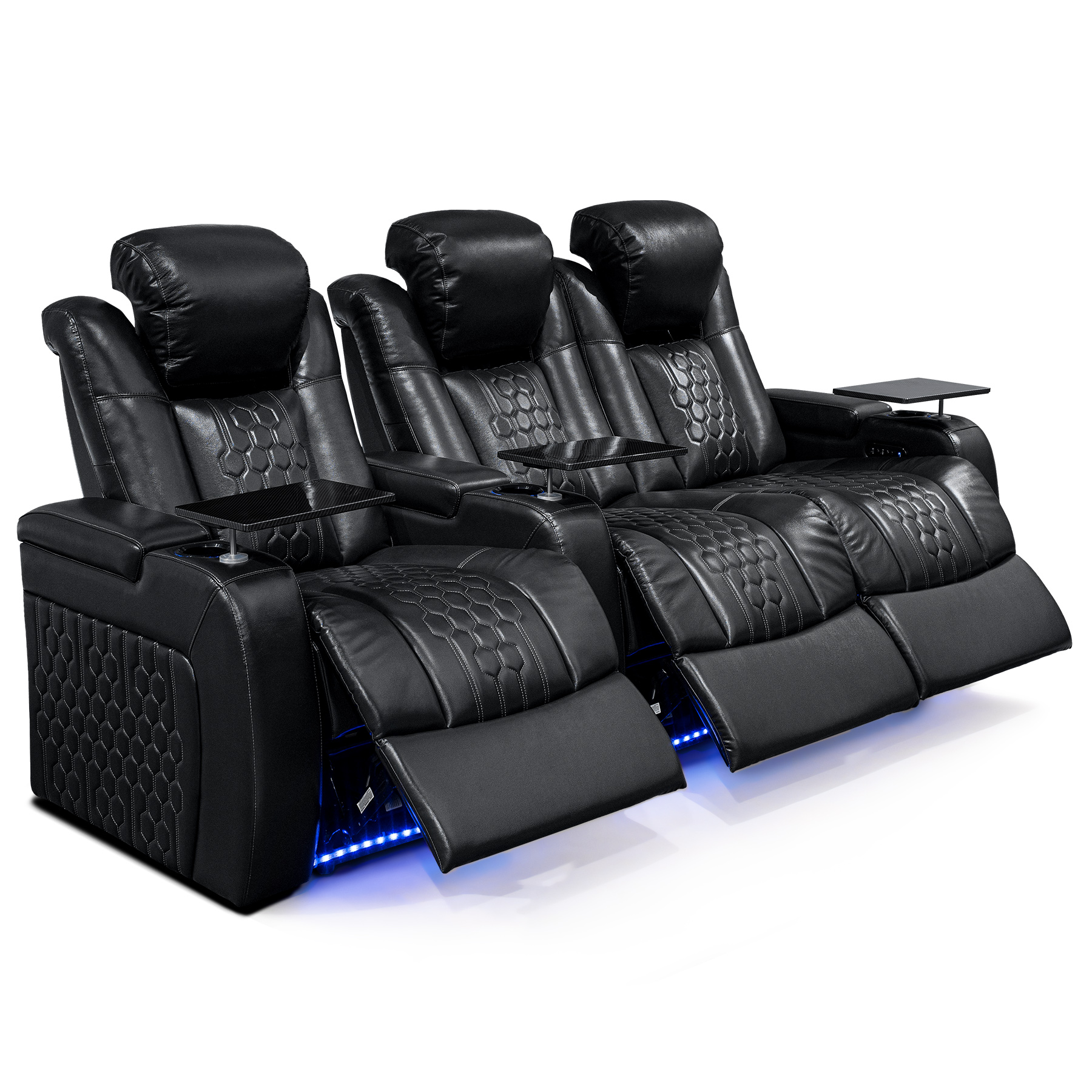 93.3"Power Recliner 3 PC Made WithTop-Grain Nappa,Fully Adjustable Relaxation,Smart Charging,Dynamic RGB LED Lighting,BLACK - Image 3